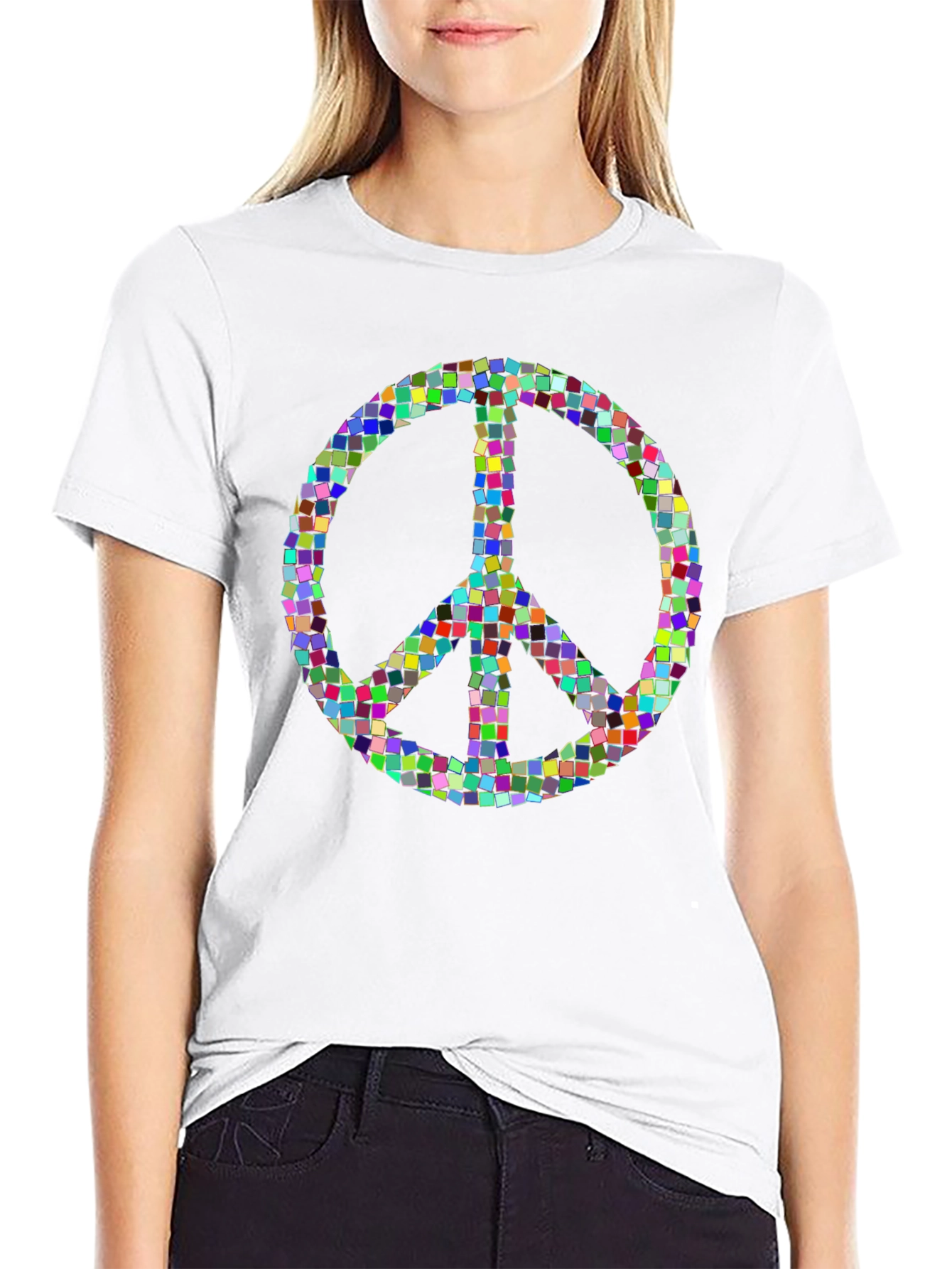 Mosaic Peace Sign Graphic T-Shirt