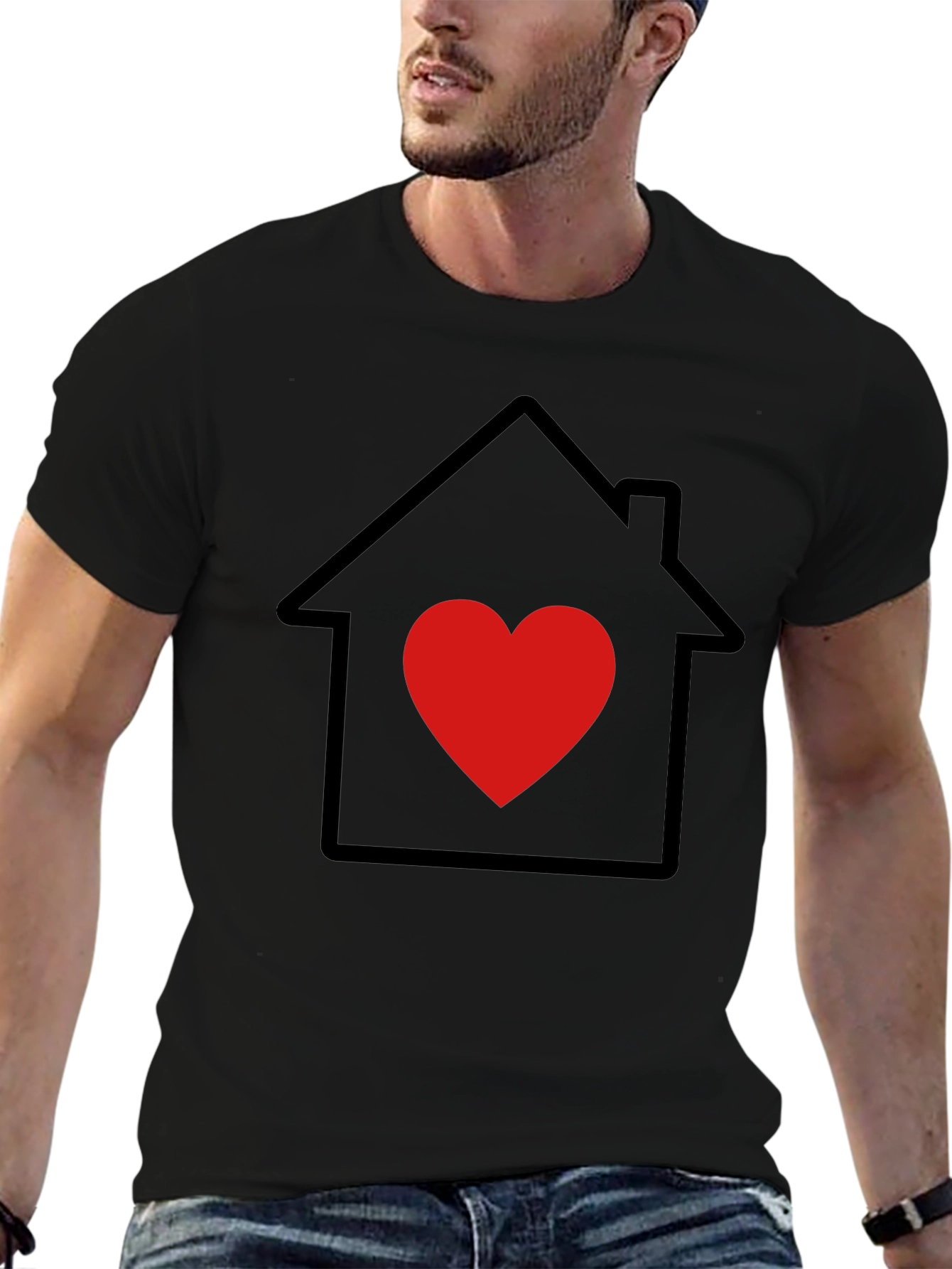 Home Heart T-Shirt - Black Casual Tee