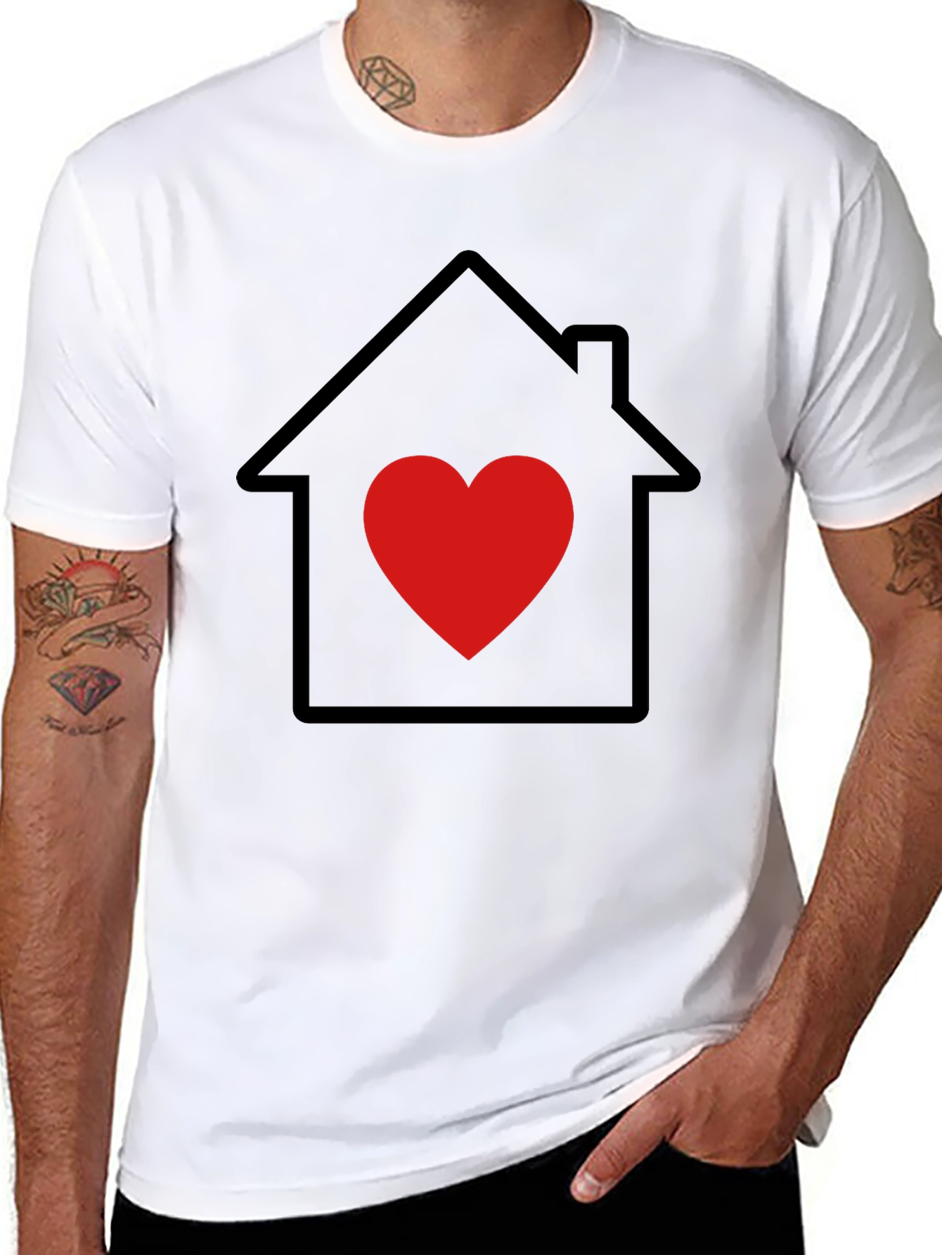Home Heart T-Shirt - Black Casual Tee