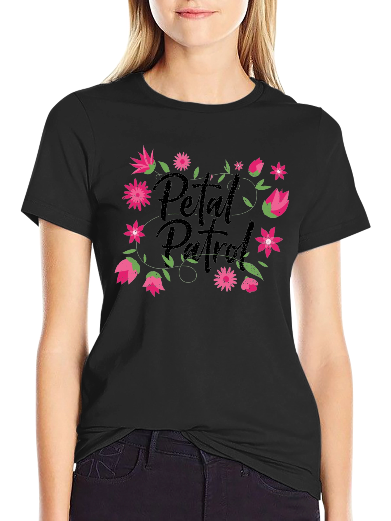 Petal Patrol Graphic Tee - Black Cotton T-Shirt