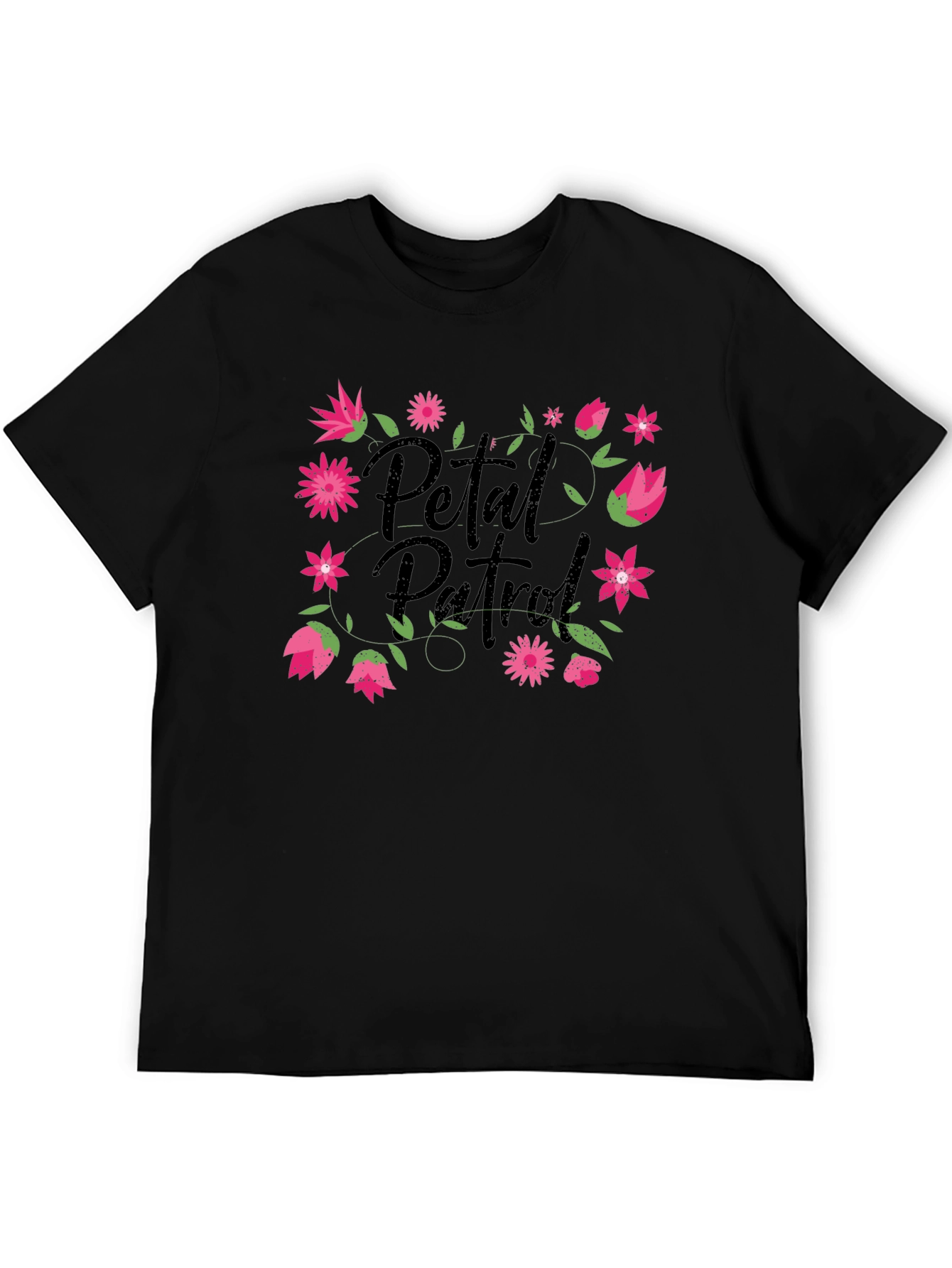 Petal Patrol Graphic Tee - Black Cotton T-Shirt