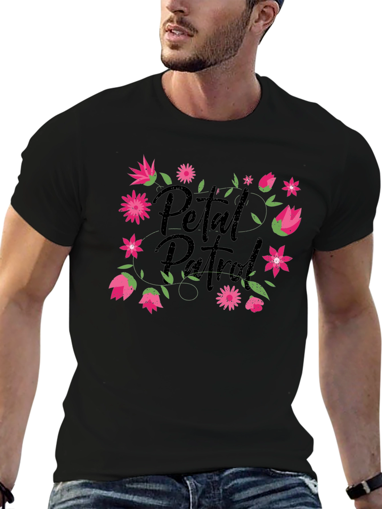 Petal Patrol Graphic Tee - Black Cotton T-Shirt