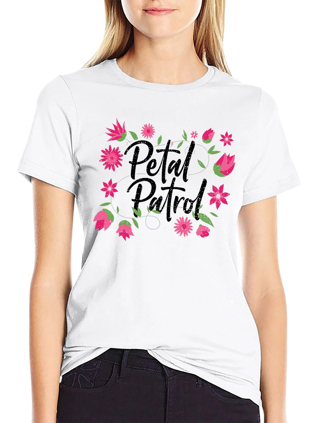 Petal Patrol Graphic Tee - Black Cotton T-Shirt