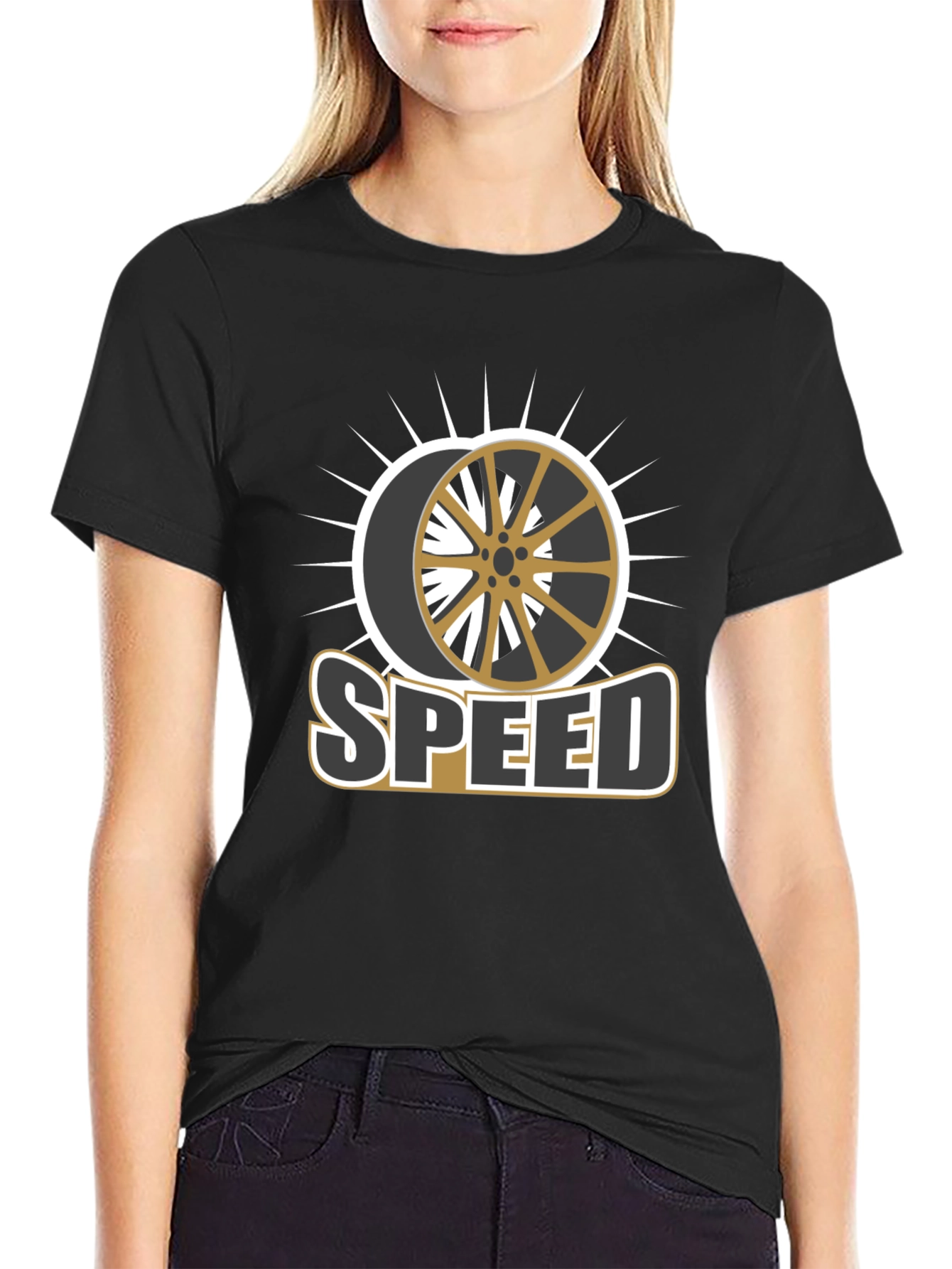 Stylish Speed Wheel Graphic Black T-Shirt
