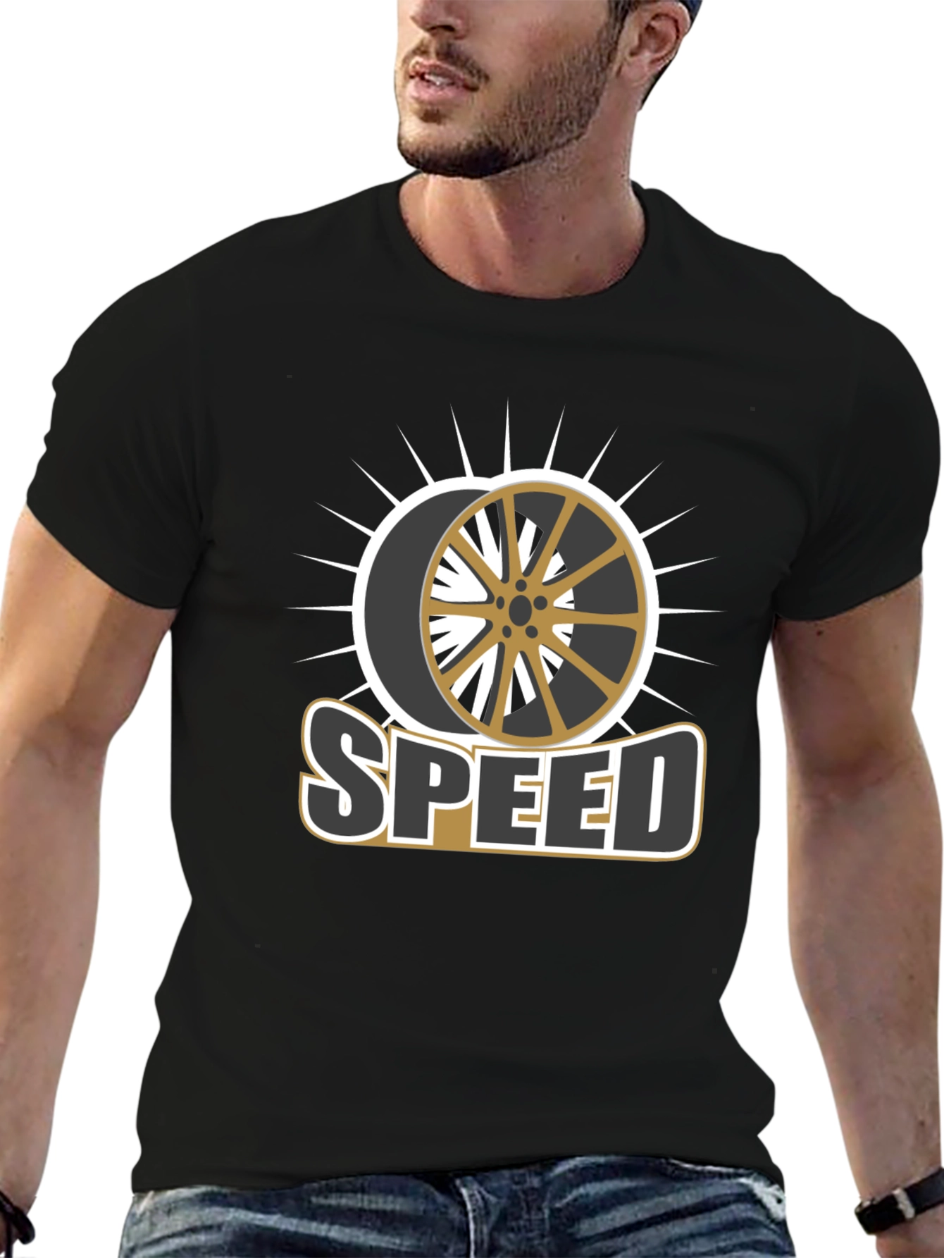 Stylish Speed Wheel Graphic Black T-Shirt