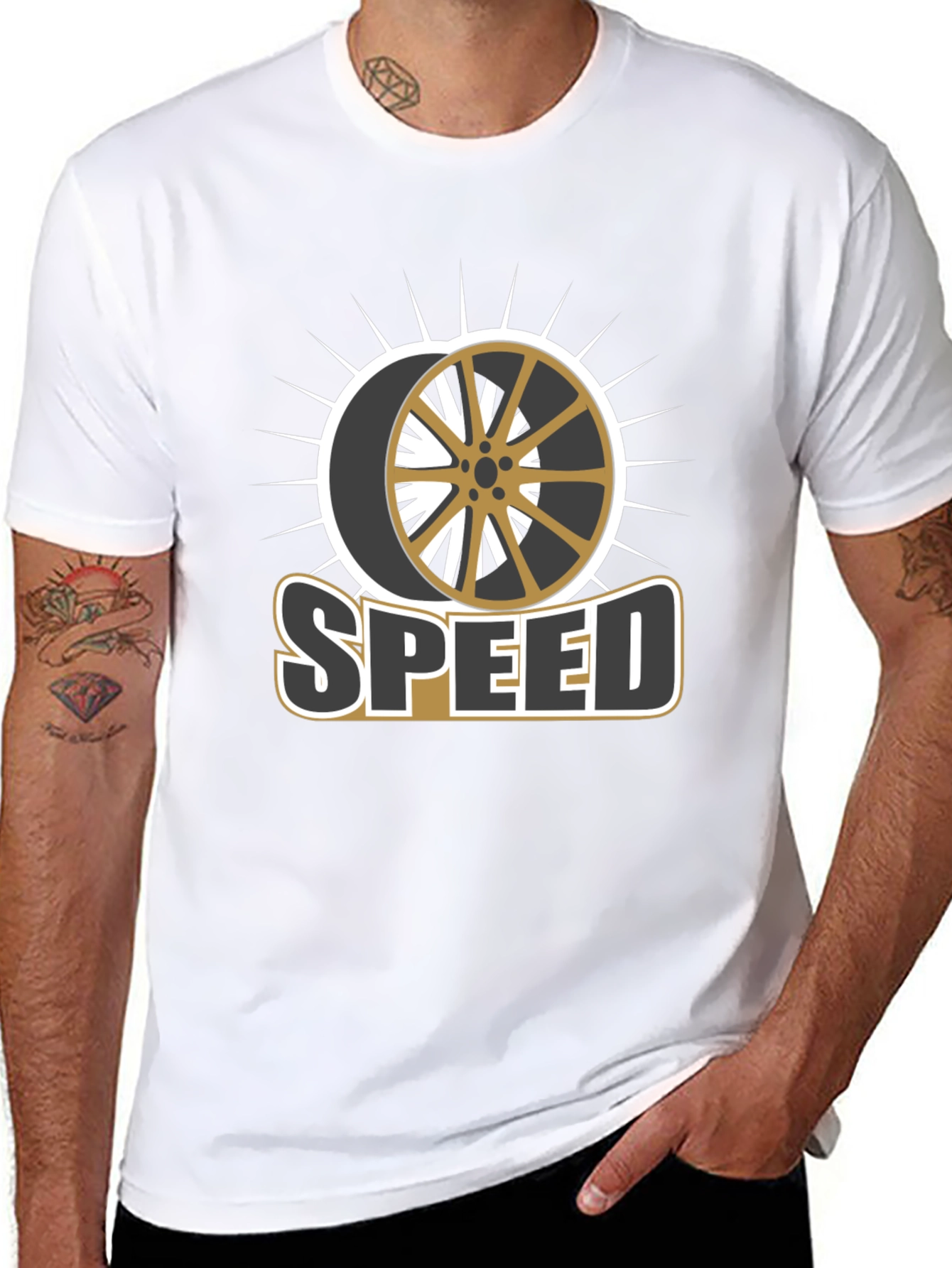 Stylish Speed Wheel Graphic Black T-Shirt