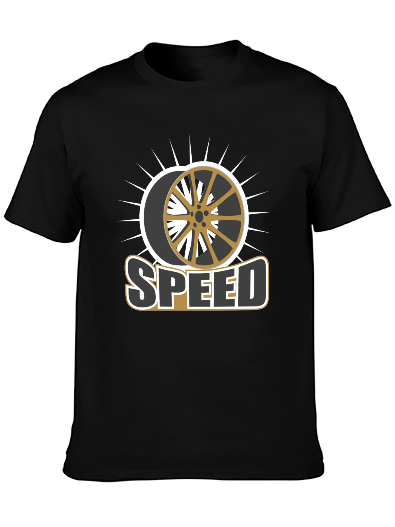 Stylish Speed Wheel Graphic Black T-Shirt