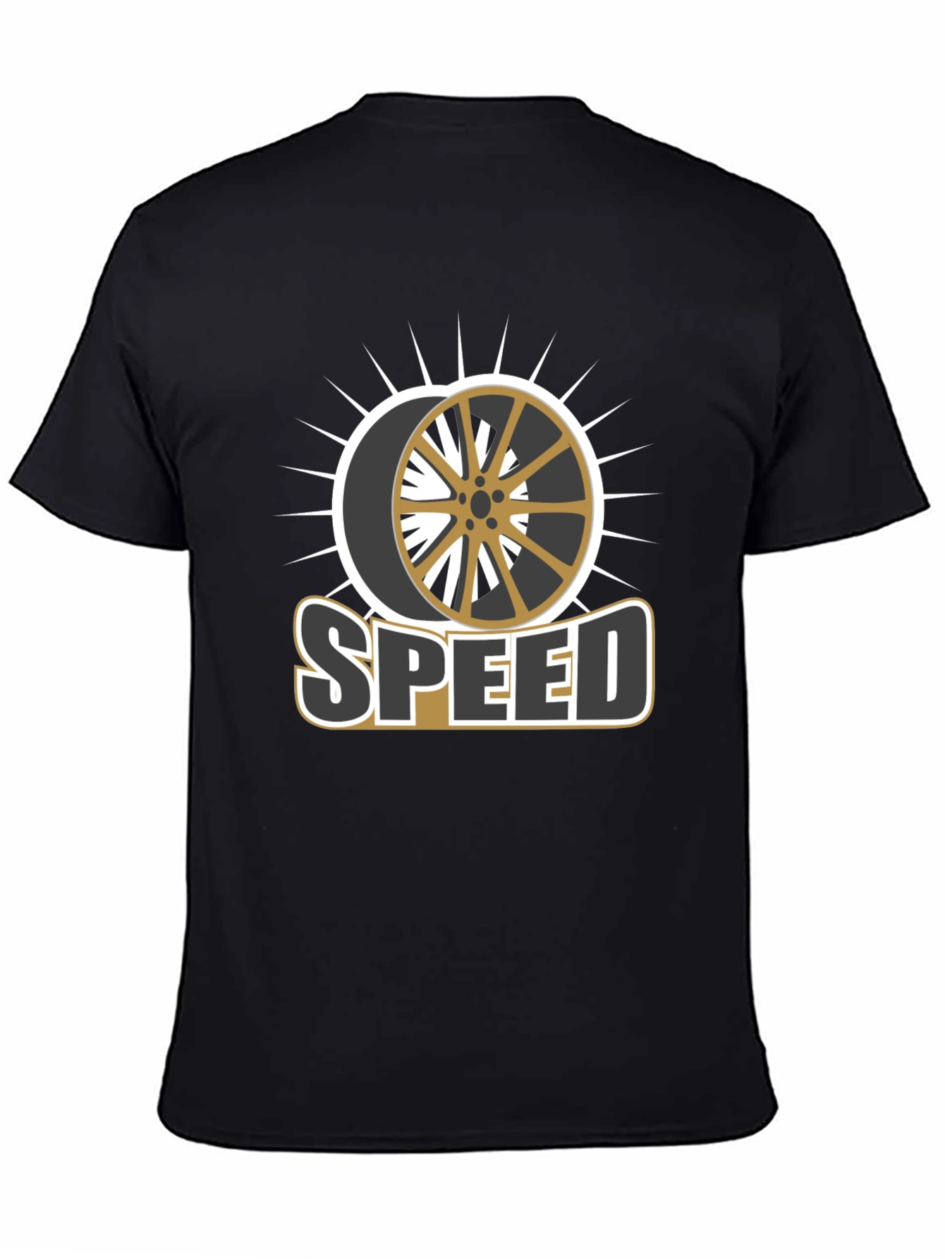 Stylish Speed Wheel Graphic Black T-Shirt
