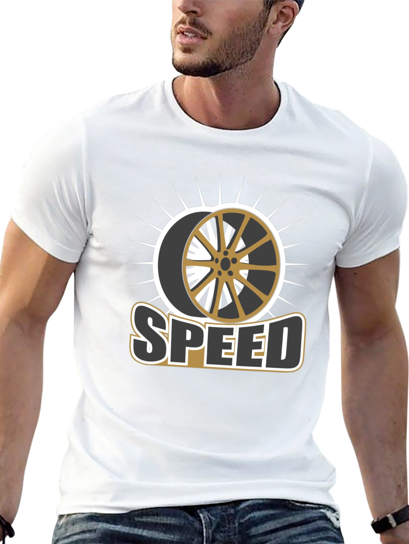 Stylish Speed Wheel Graphic Black T-Shirt