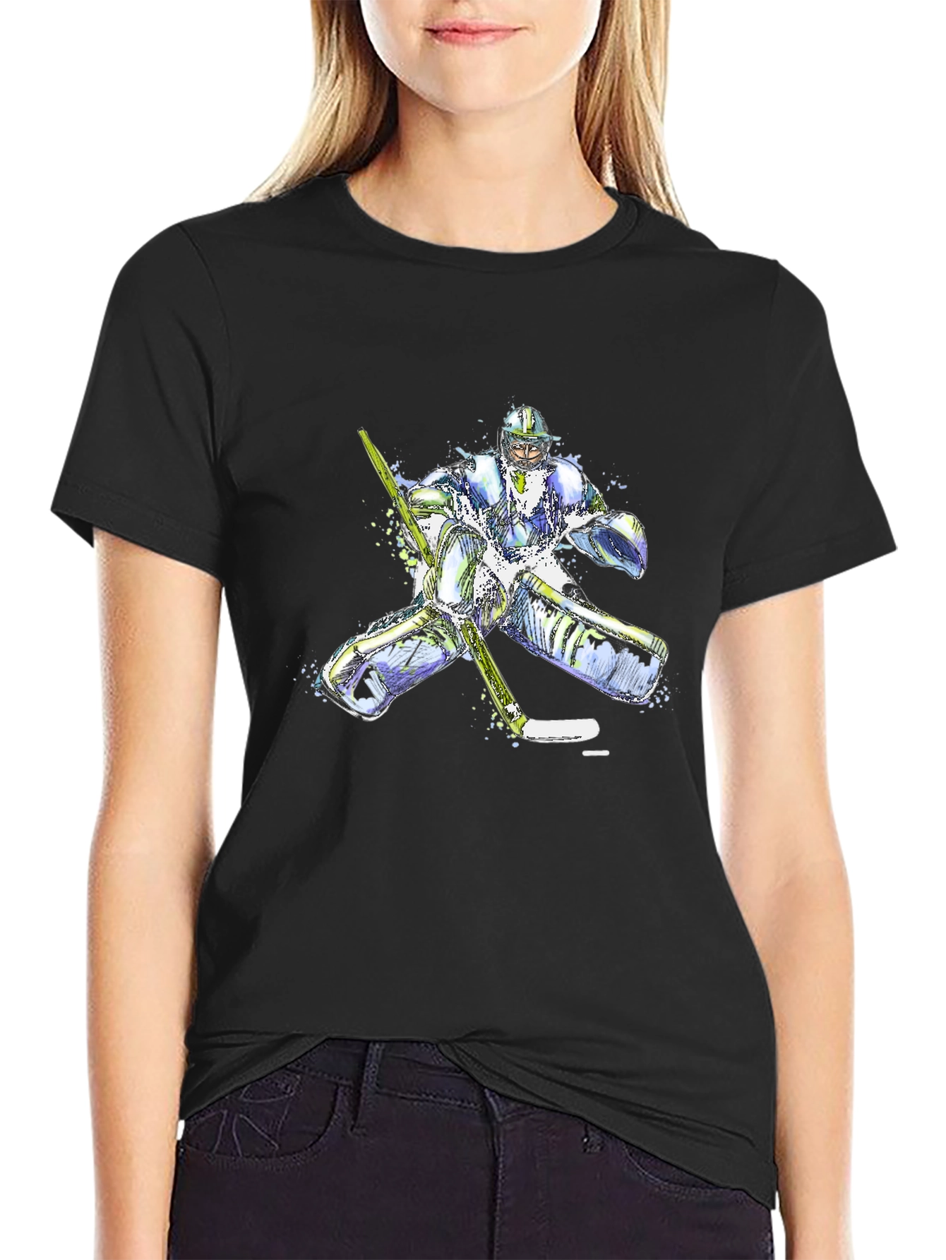 Hockey Goalie Graphic Tee - Black Cotton T-Shirt