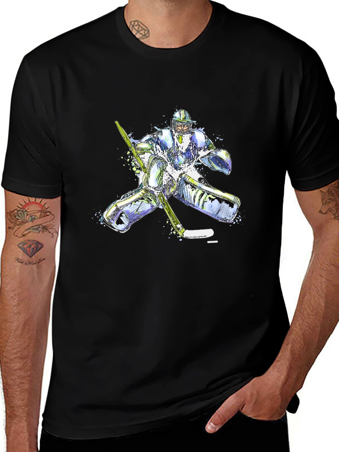 Hockey Goalie Graphic Tee - Black Cotton T-Shirt