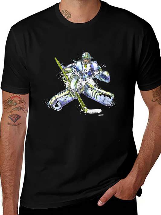 Hockey Goalie Graphic Tee - Black Cotton T-Shirt