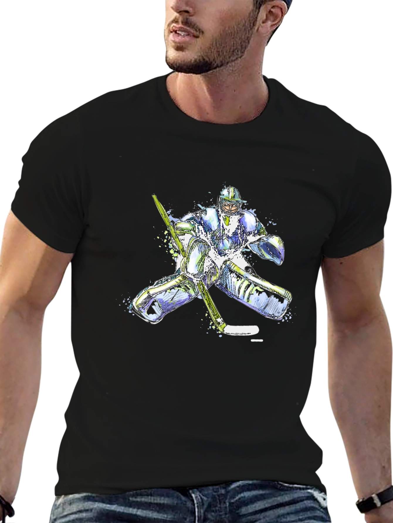 Hockey Goalie Graphic Tee - Black Cotton T-Shirt