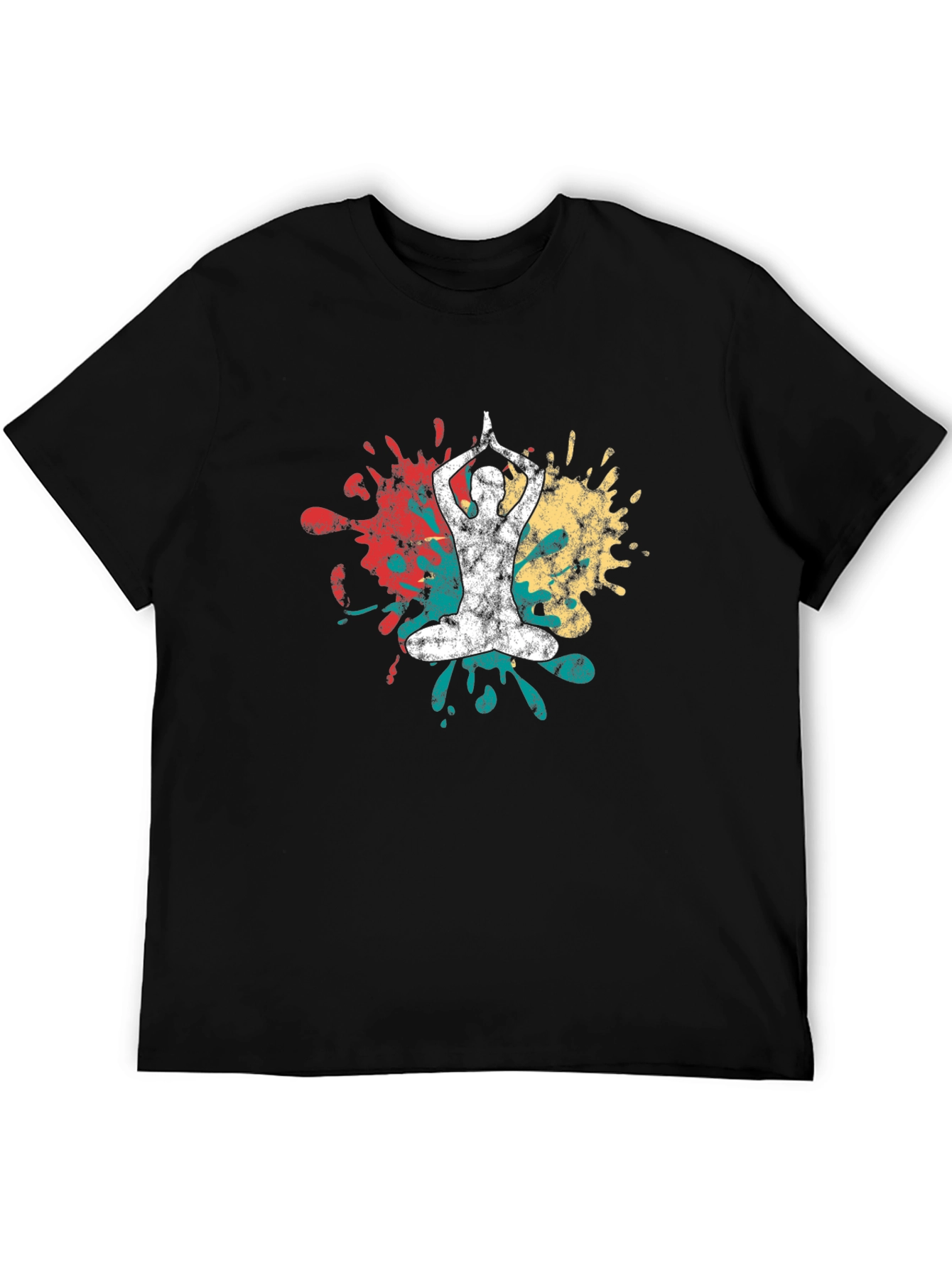 Yoga Pose Splatter Graphic Black T-Shirt
