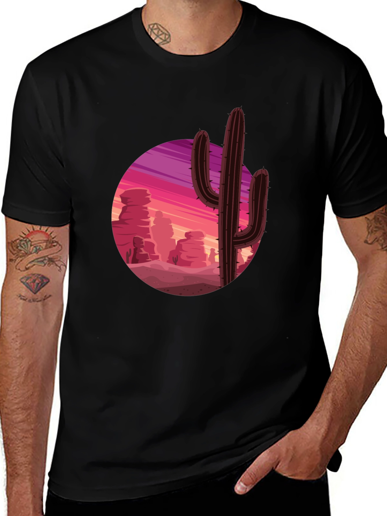 Cactus Desert Sunset Graphic Tee - Black