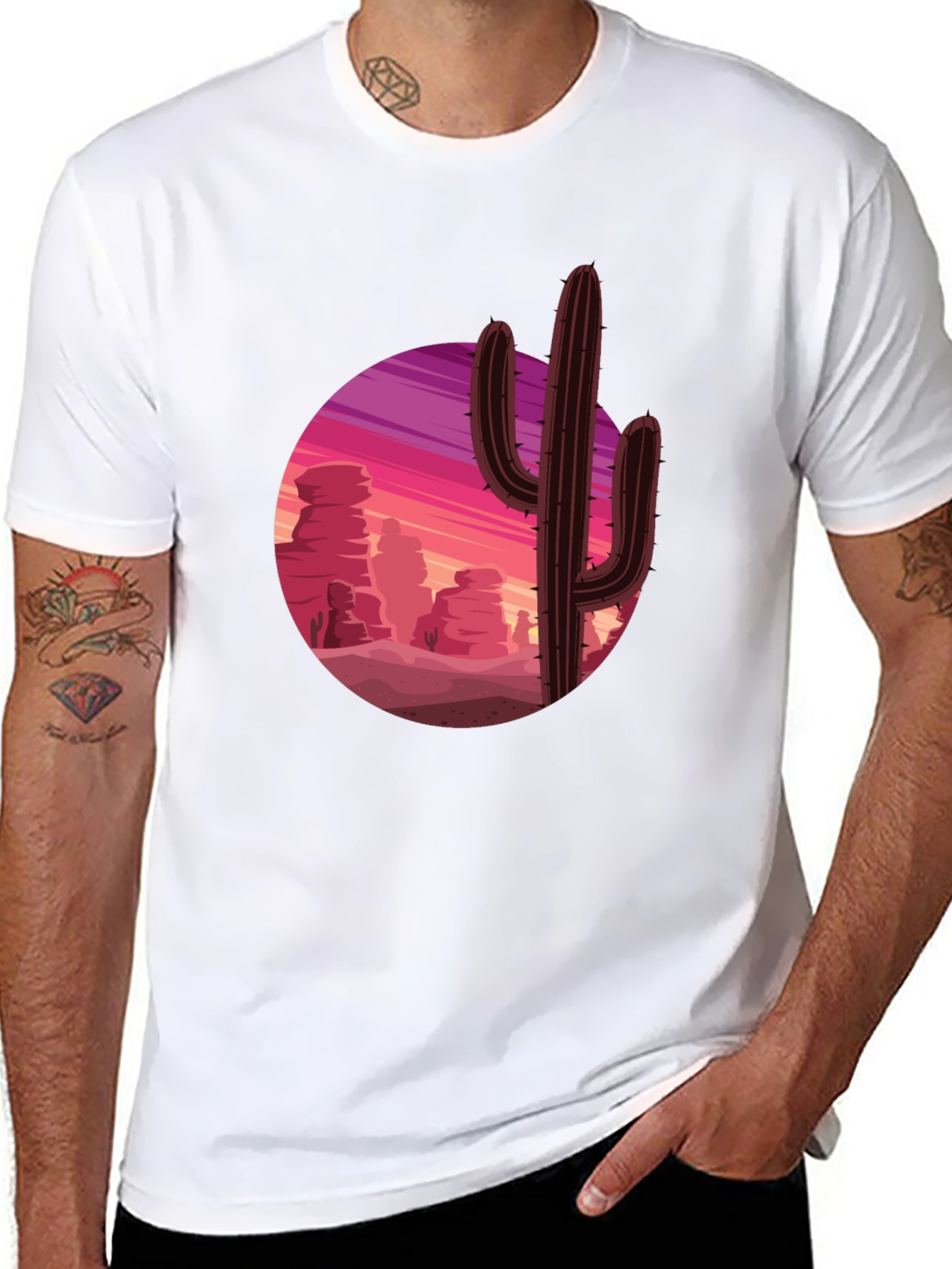 Cactus Desert Sunset Graphic Tee - Black