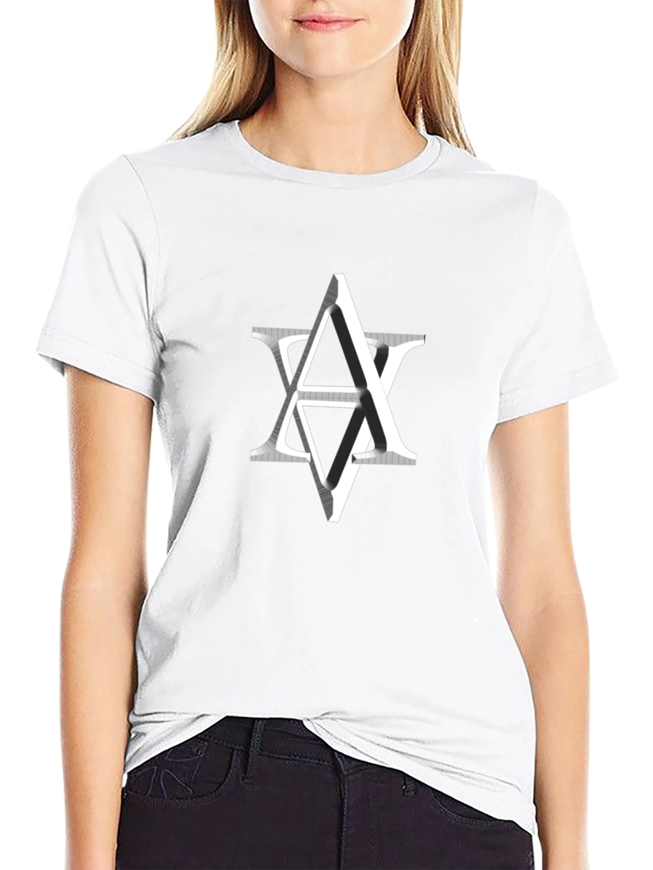 Modern Geometric Graphic Tee - Black