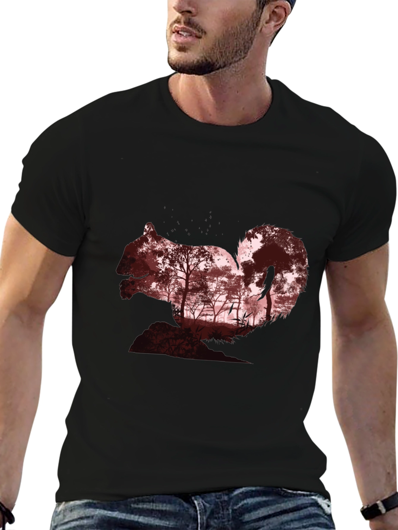 Squirrel Silhouette Forest Graphic T-Shirt