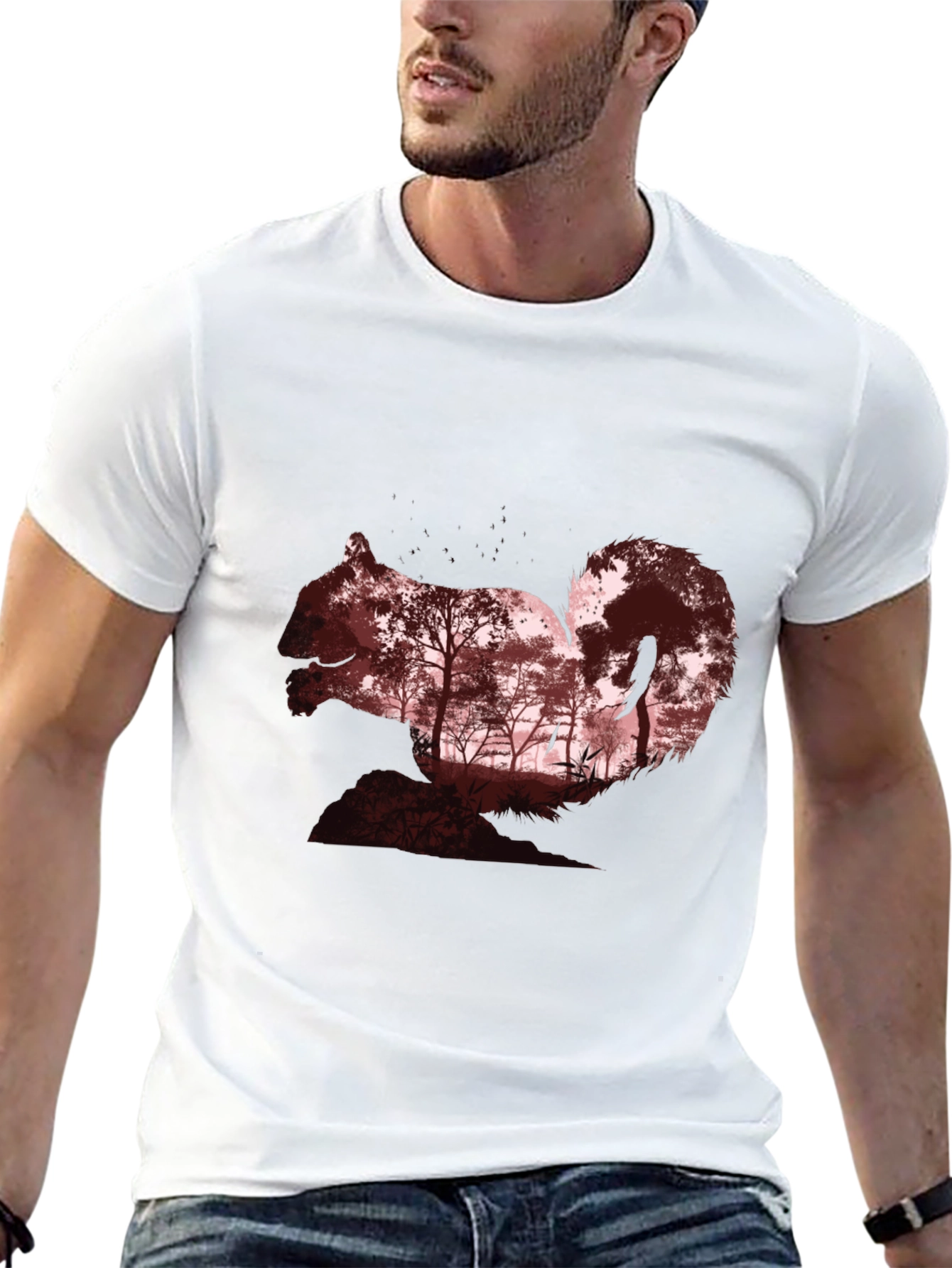 Squirrel Silhouette Forest Graphic T-Shirt