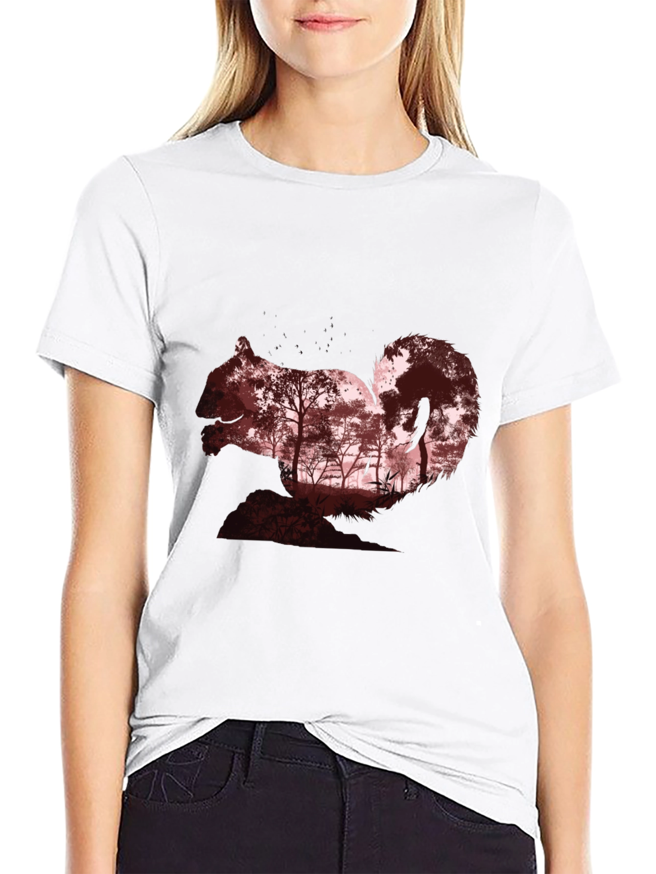 Squirrel Silhouette Forest Graphic T-Shirt