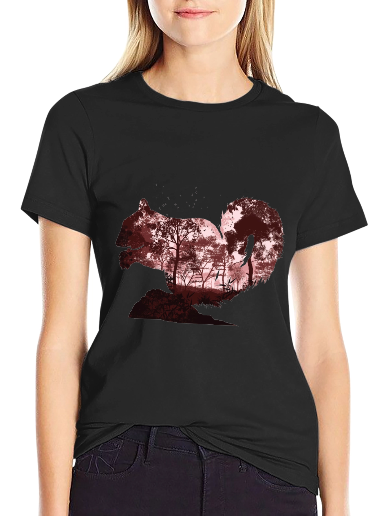 Squirrel Silhouette Forest Graphic T-Shirt
