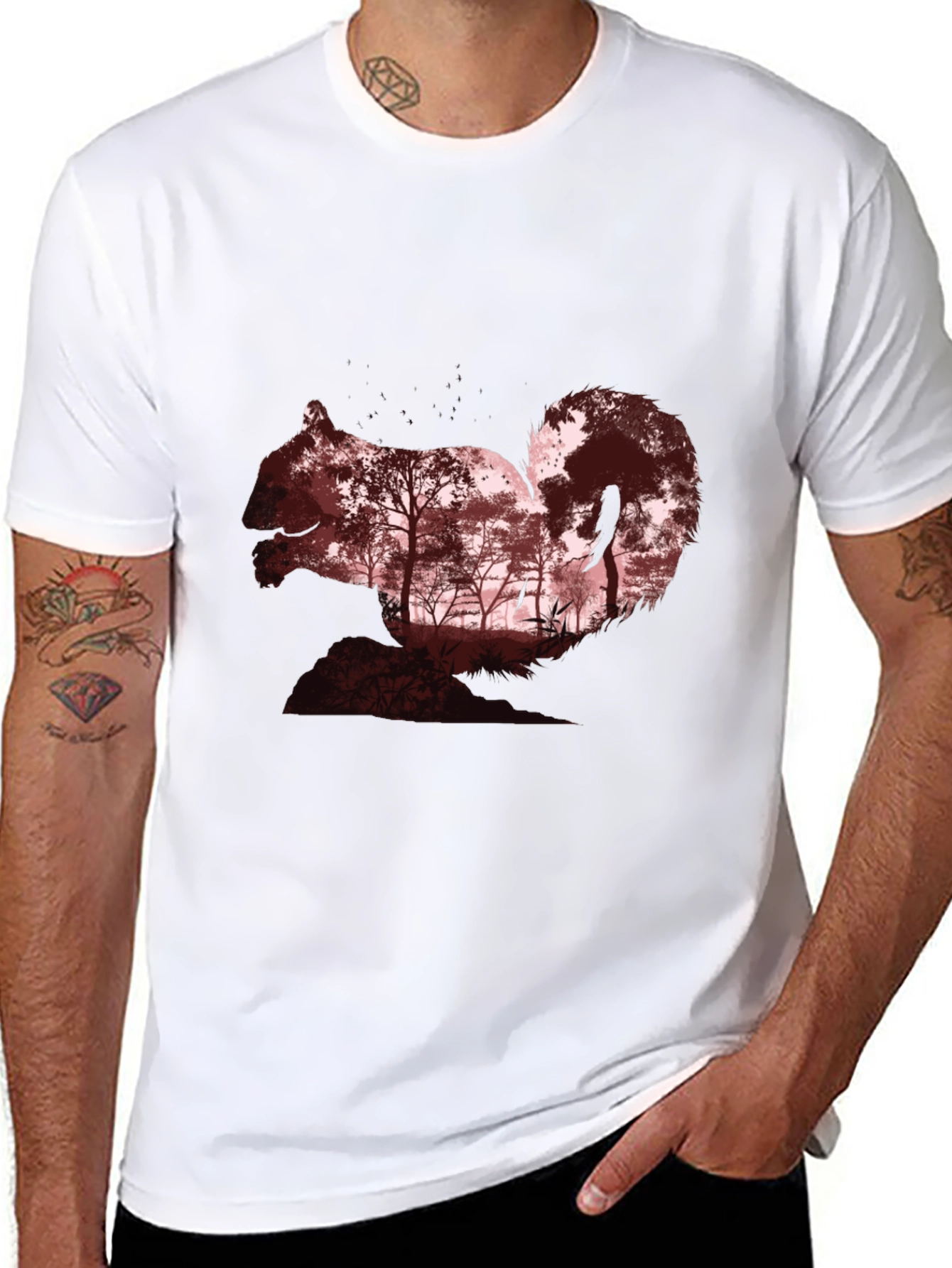 Squirrel Silhouette Forest Graphic T-Shirt