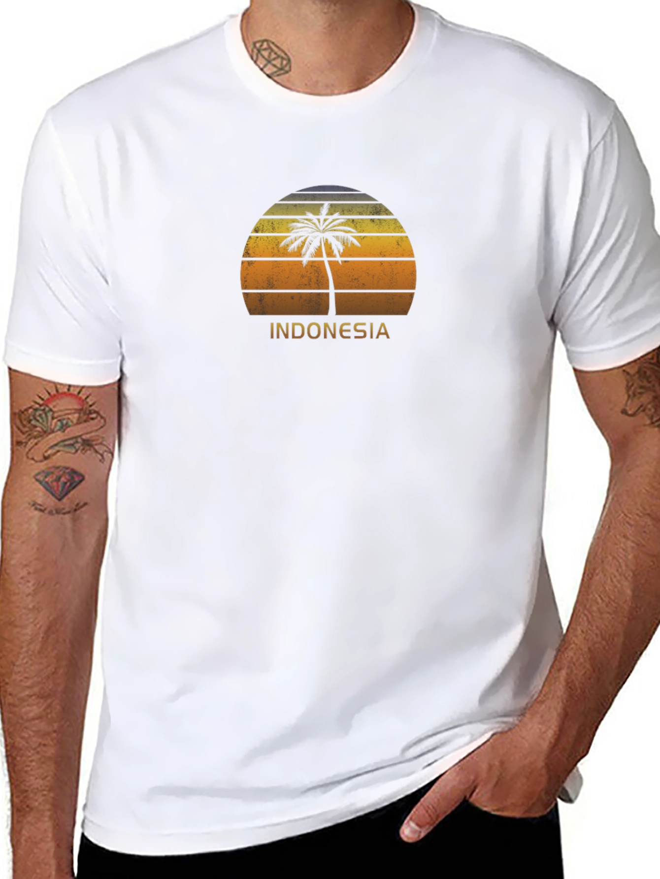 Indonesia Palm Tree Sunset Graphic T-Shirt