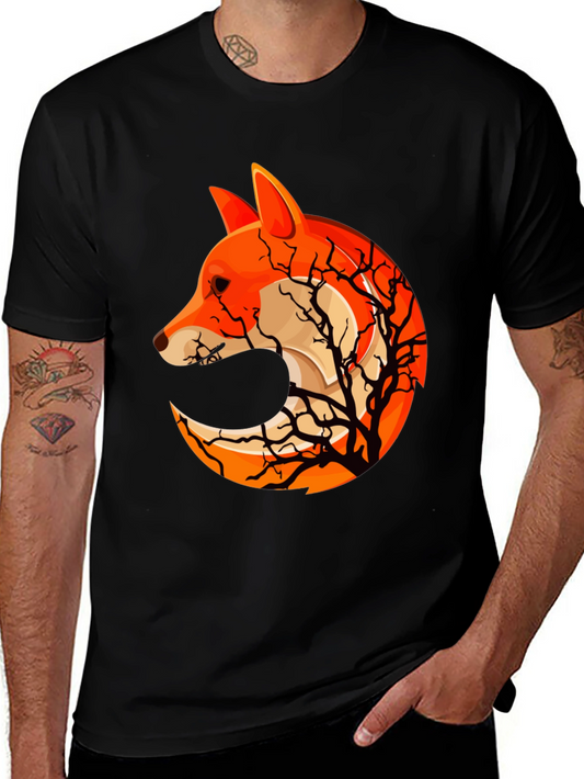 Fox & Tree Graphic T-Shirt - Stylish Crew Neck Tee