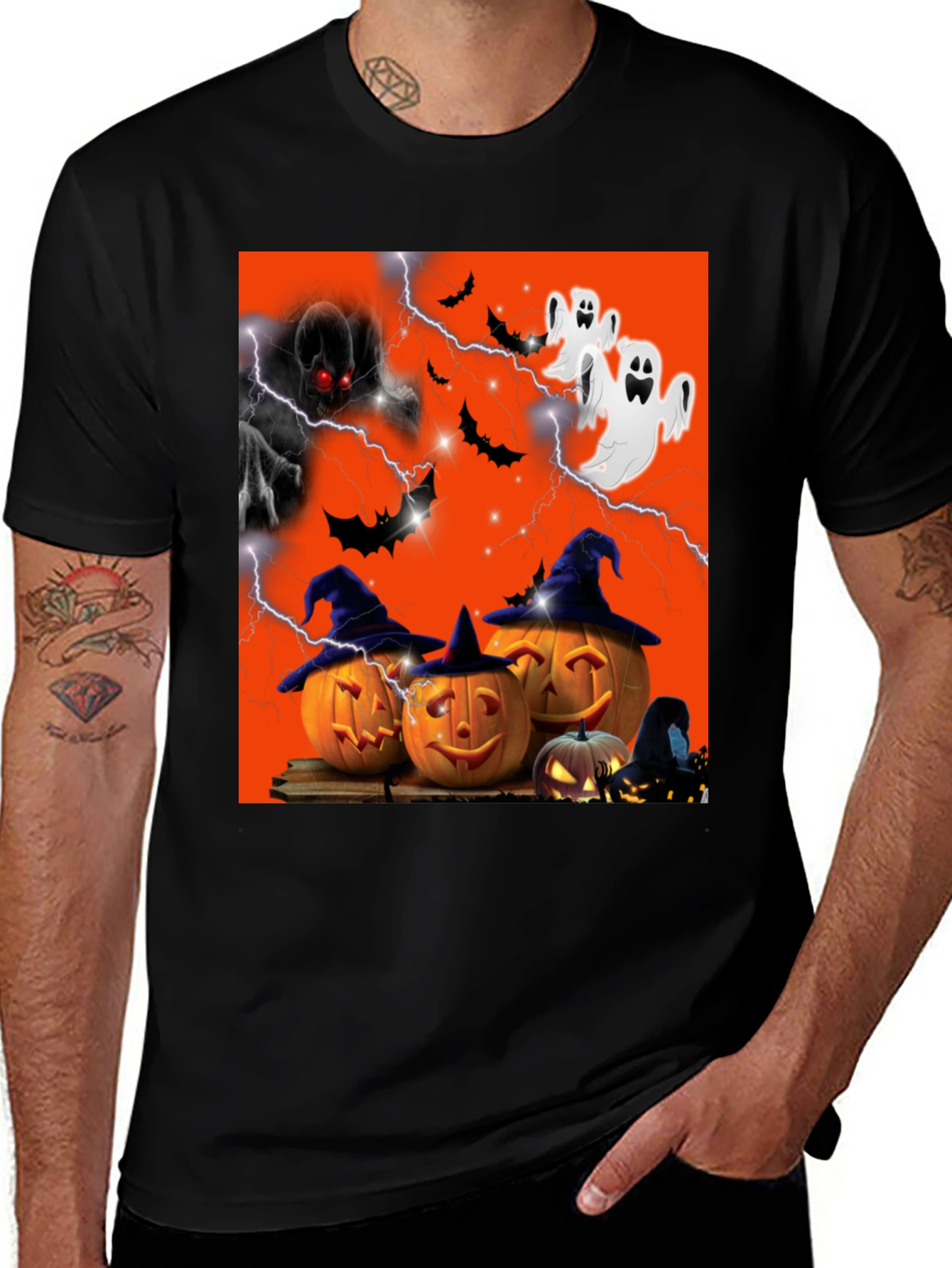 Halloween Graphic Tee - Pumpkins & Ghosts