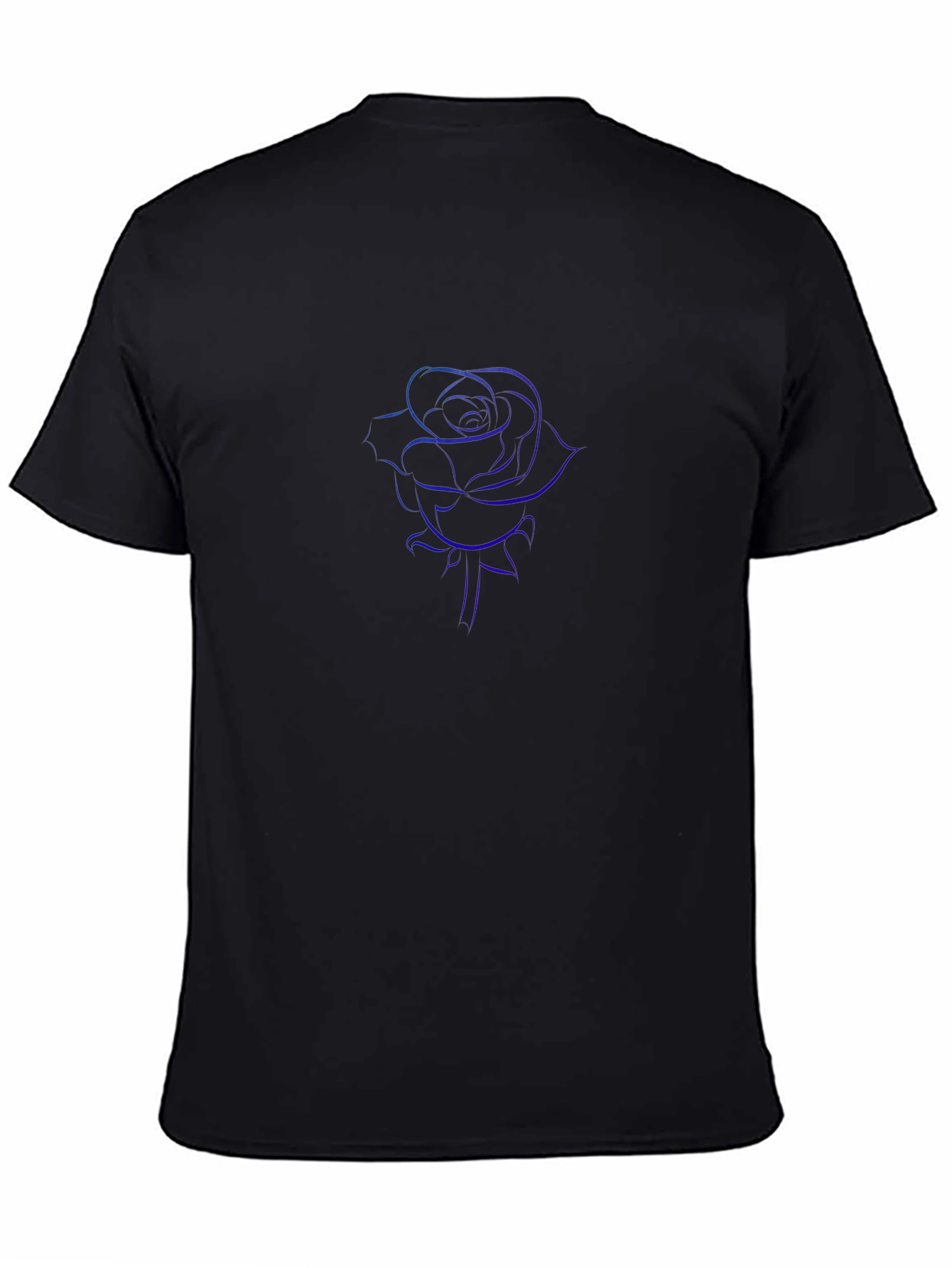 Mens Black T-Shirt with Blue Rose Design