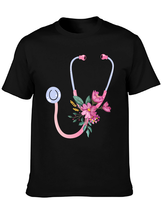 Floral Stethoscope Graphic Tee - Medical Professional Gift