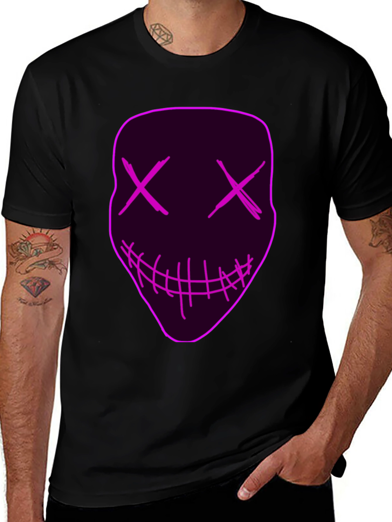 Neon Mask Graphic Tee - Unique Party Costume Shirt