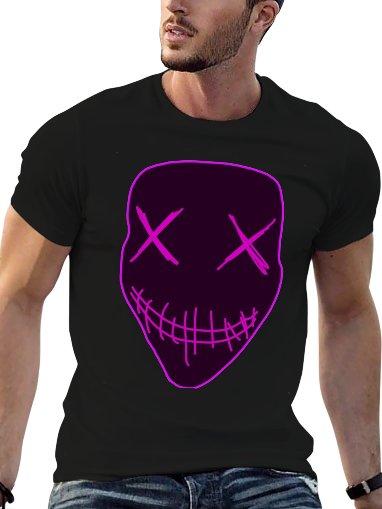 Neon Mask Graphic Tee - Unique Party Costume Shirt