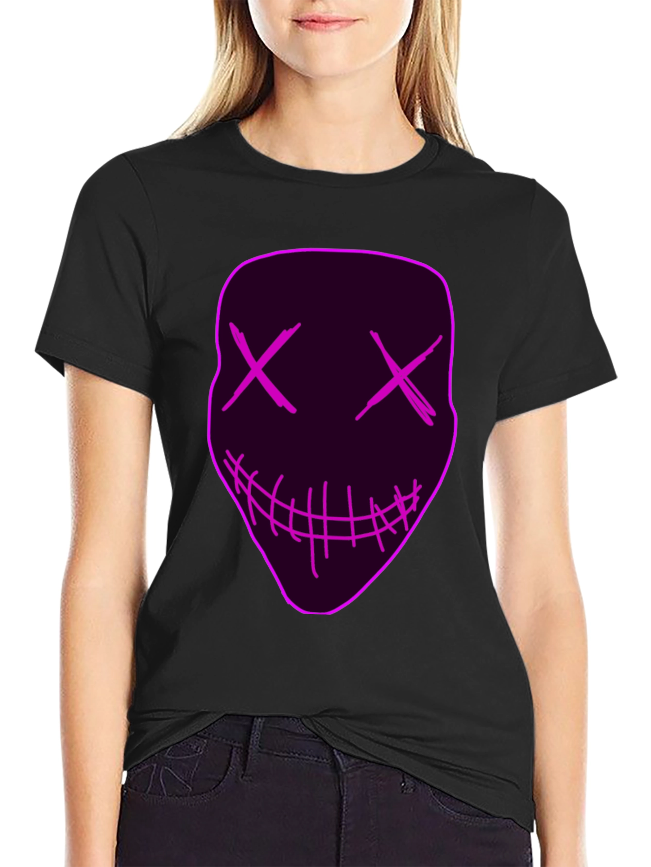 Neon Mask Graphic Tee - Unique Party Costume Shirt