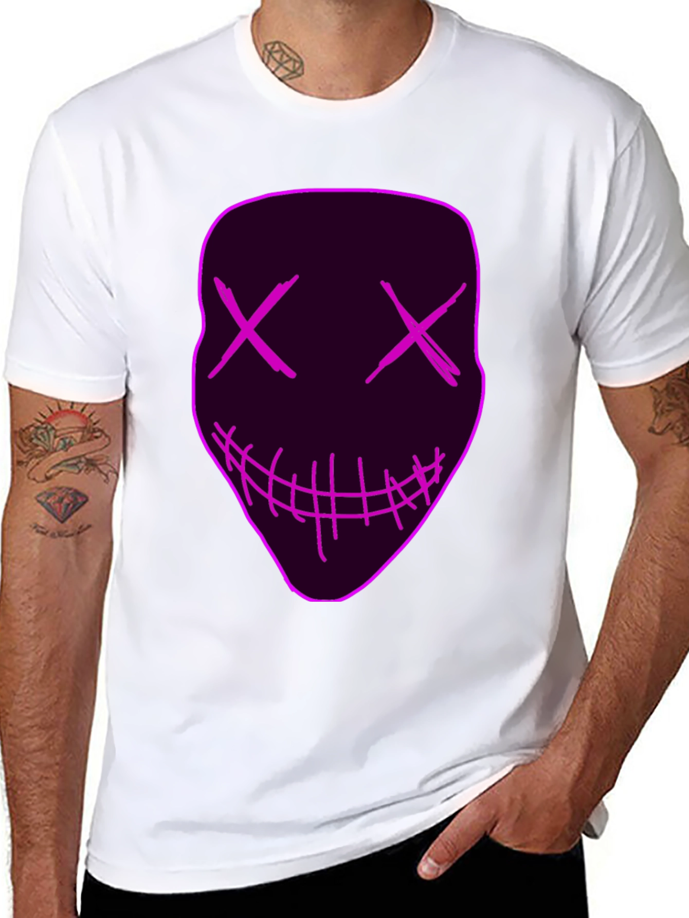 Neon Mask Graphic Tee - Unique Party Costume Shirt