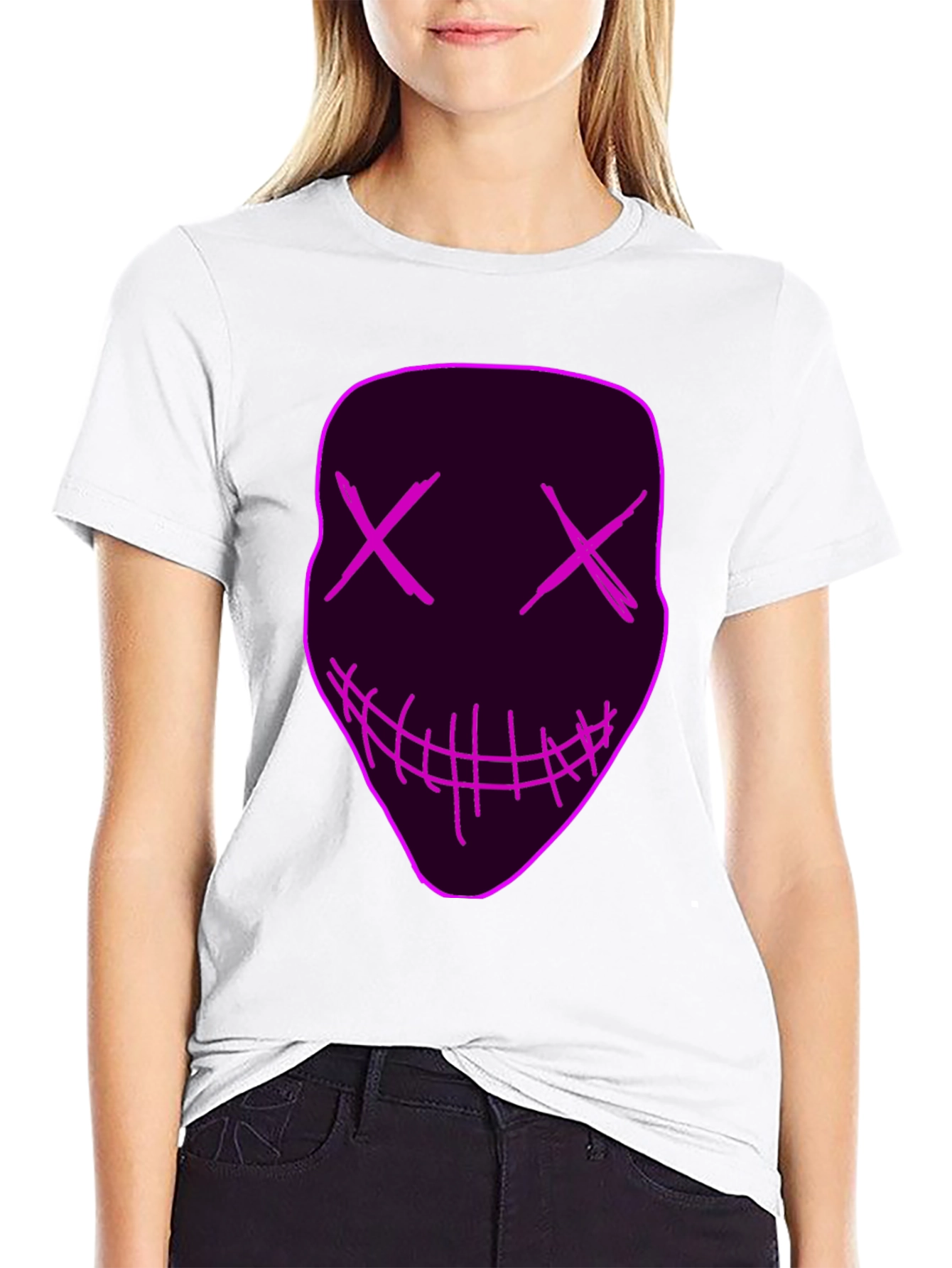 Neon Mask Graphic Tee - Unique Party Costume Shirt