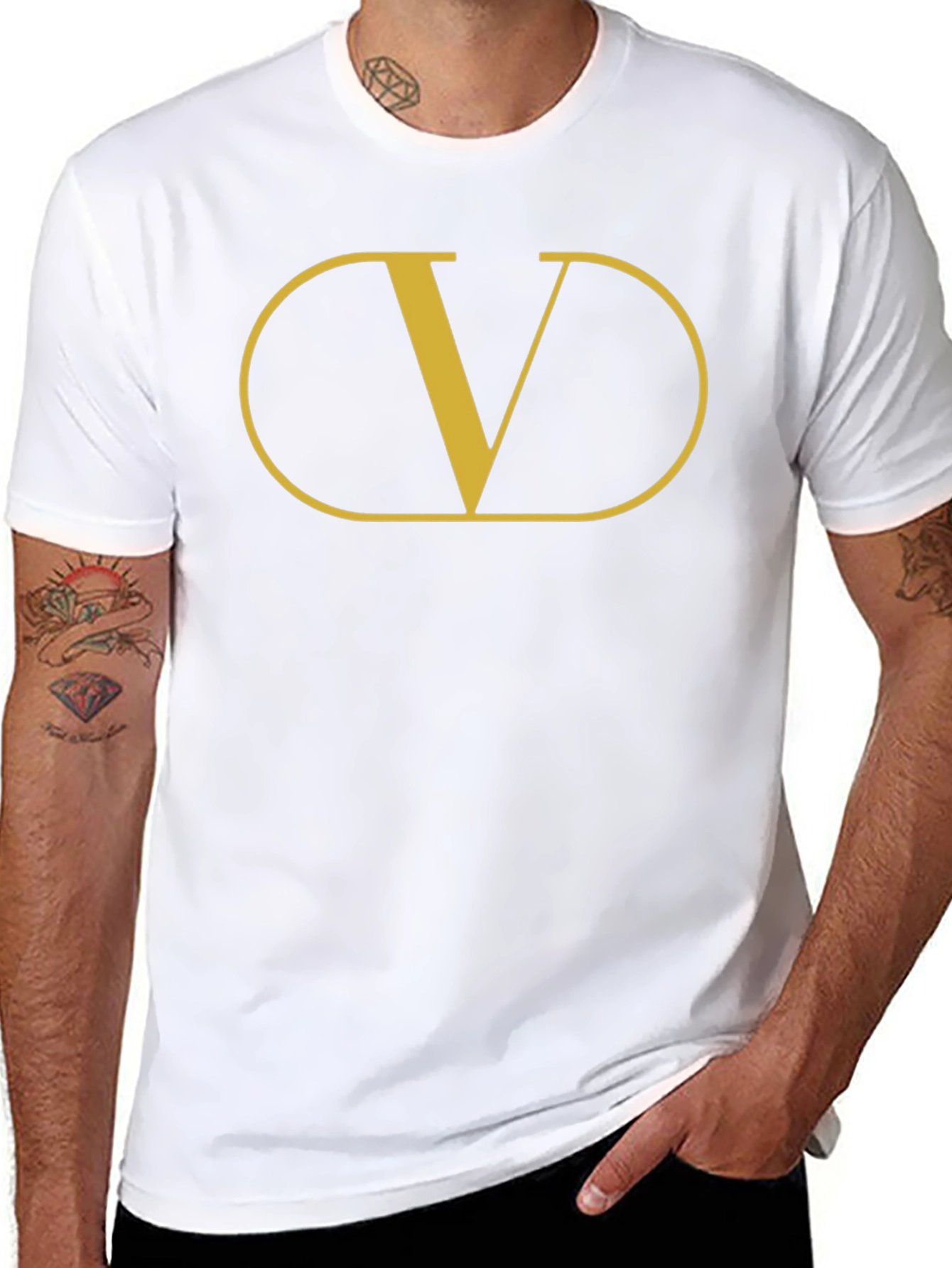Mens Black T-Shirt with Gold V Graphic