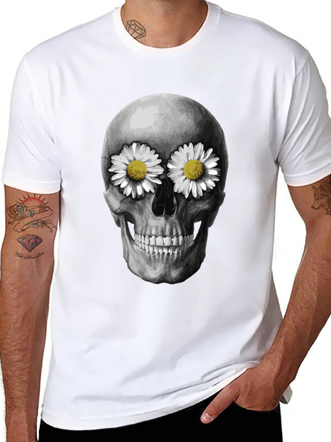 Skull with Daisies T-Shirt - Dark Humor Tee