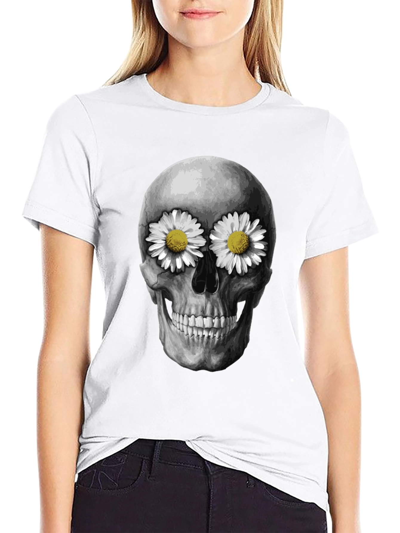 Skull with Daisies T-Shirt - Dark Humor Tee