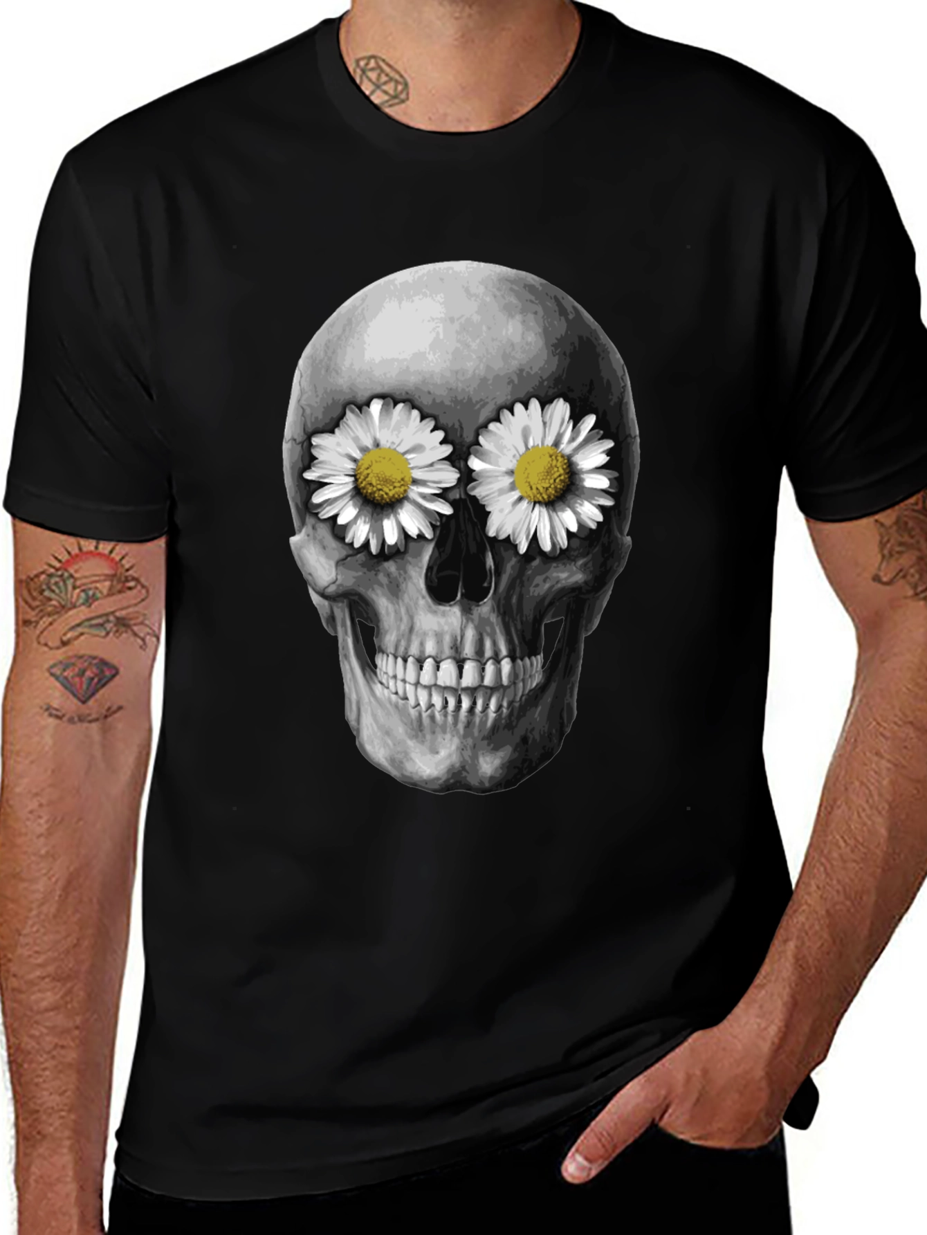 Skull with Daisies T-Shirt - Dark Humor Tee