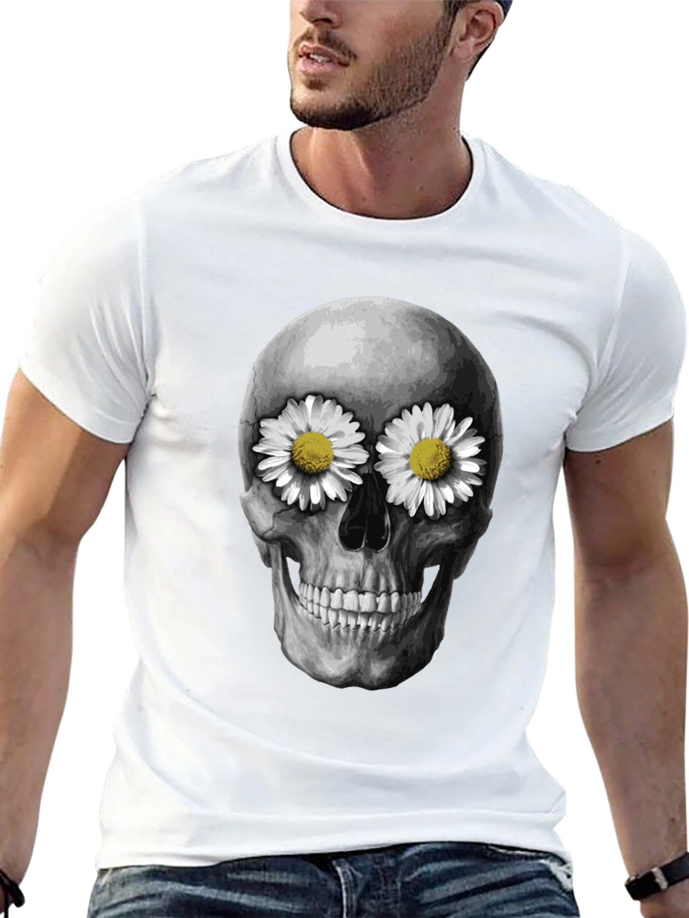 Skull with Daisies T-Shirt - Dark Humor Tee