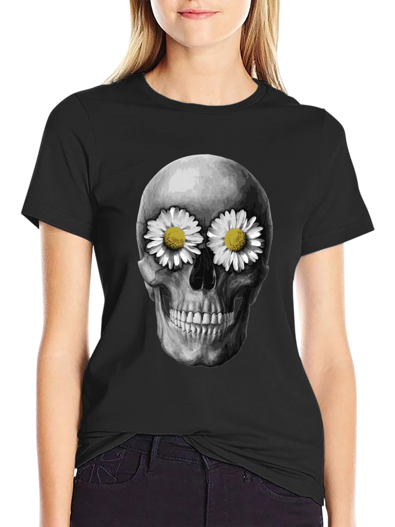 Skull with Daisies T-Shirt - Dark Humor Tee