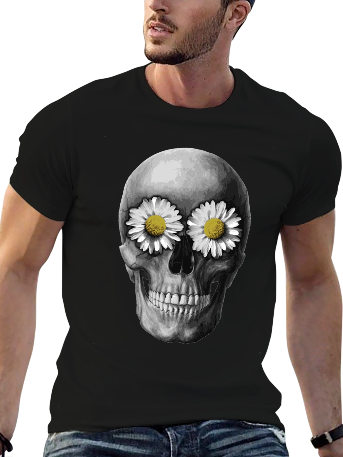 Skull with Daisies T-Shirt - Dark Humor Tee