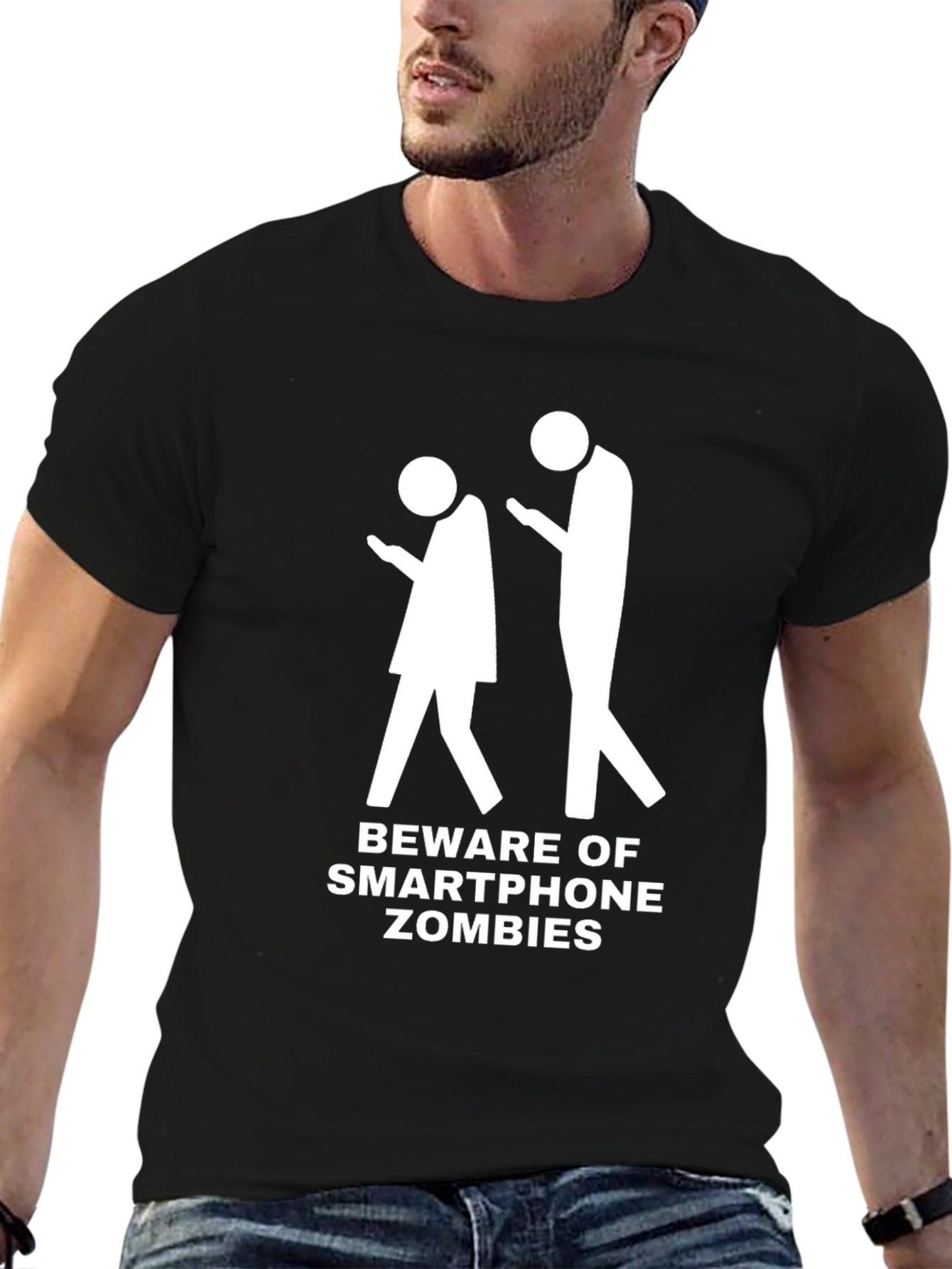 Smartphone Zombies Graphic Tee - Black Cotton T-Shirt
