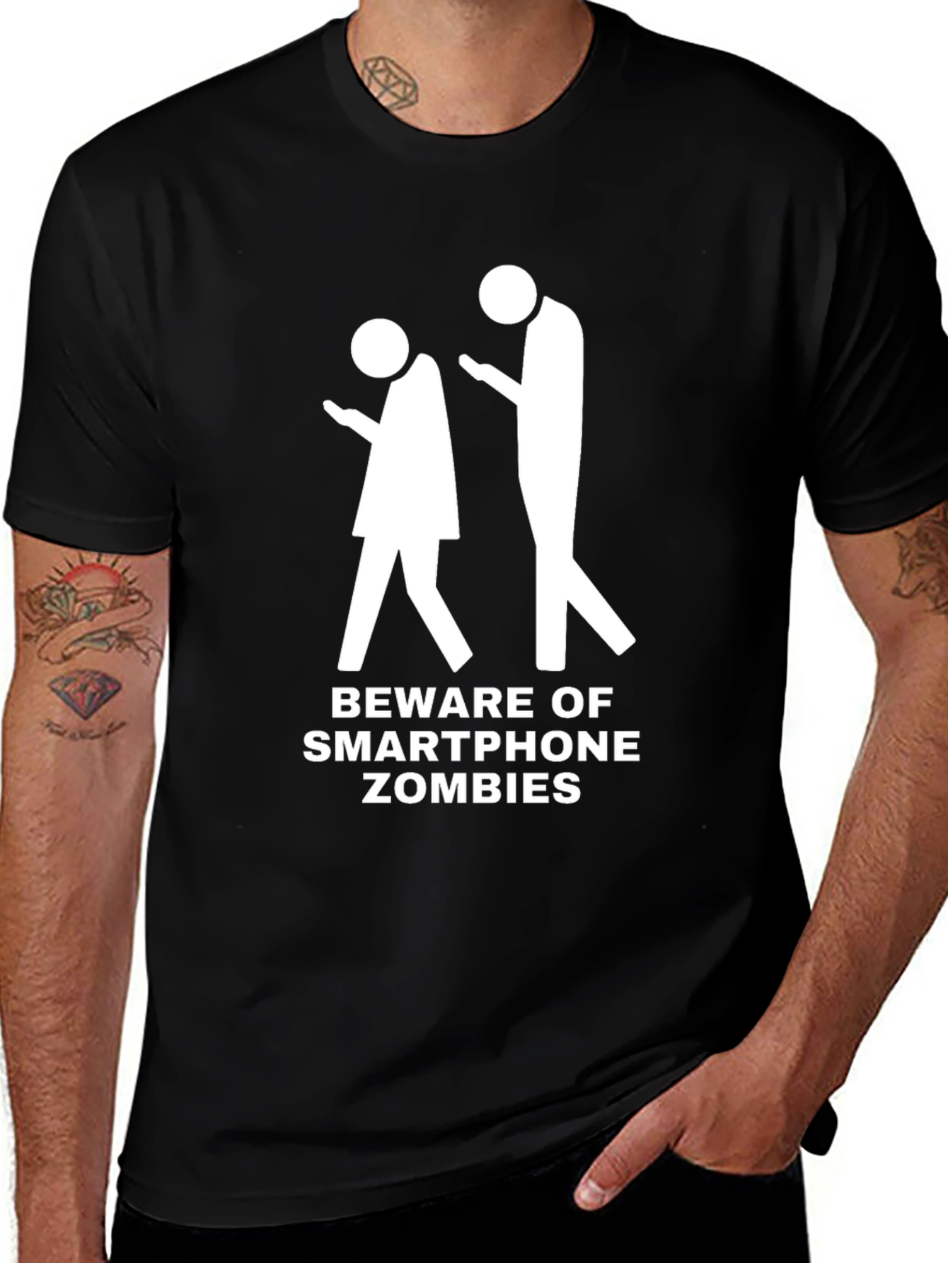 Smartphone Zombies Graphic Tee - Black Cotton T-Shirt