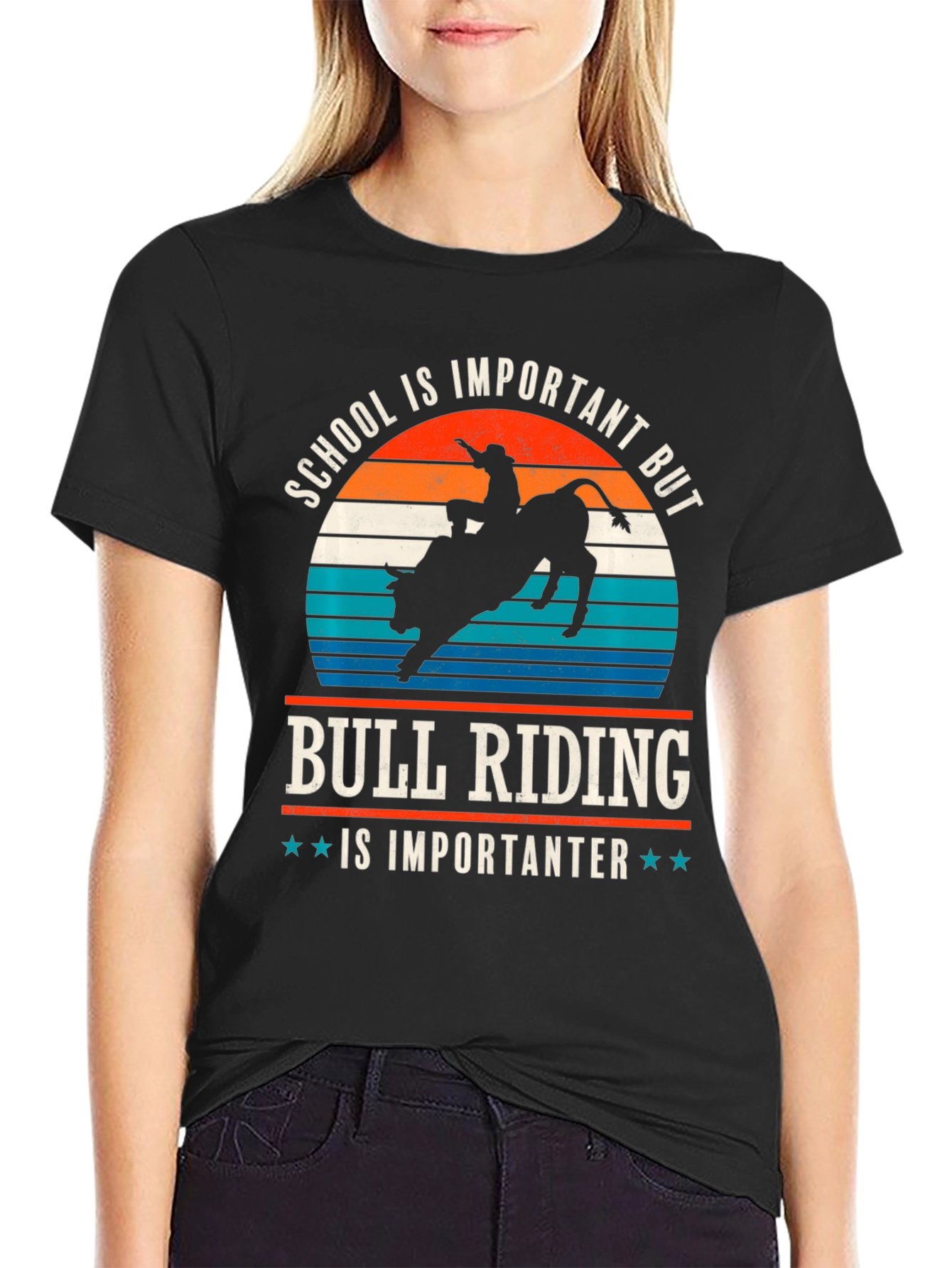 Bull Riding T-Shirt - School is Important But...