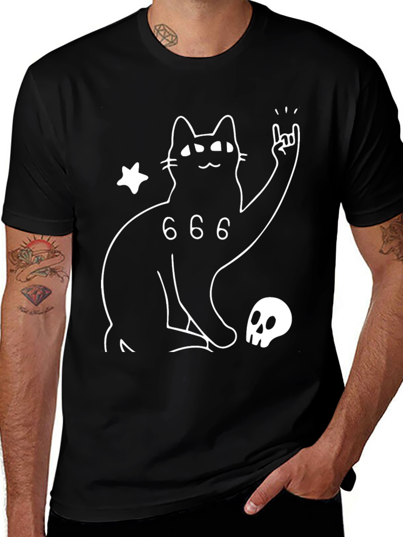 Black Cat 666 T-Shirt - Rock On Kitty!