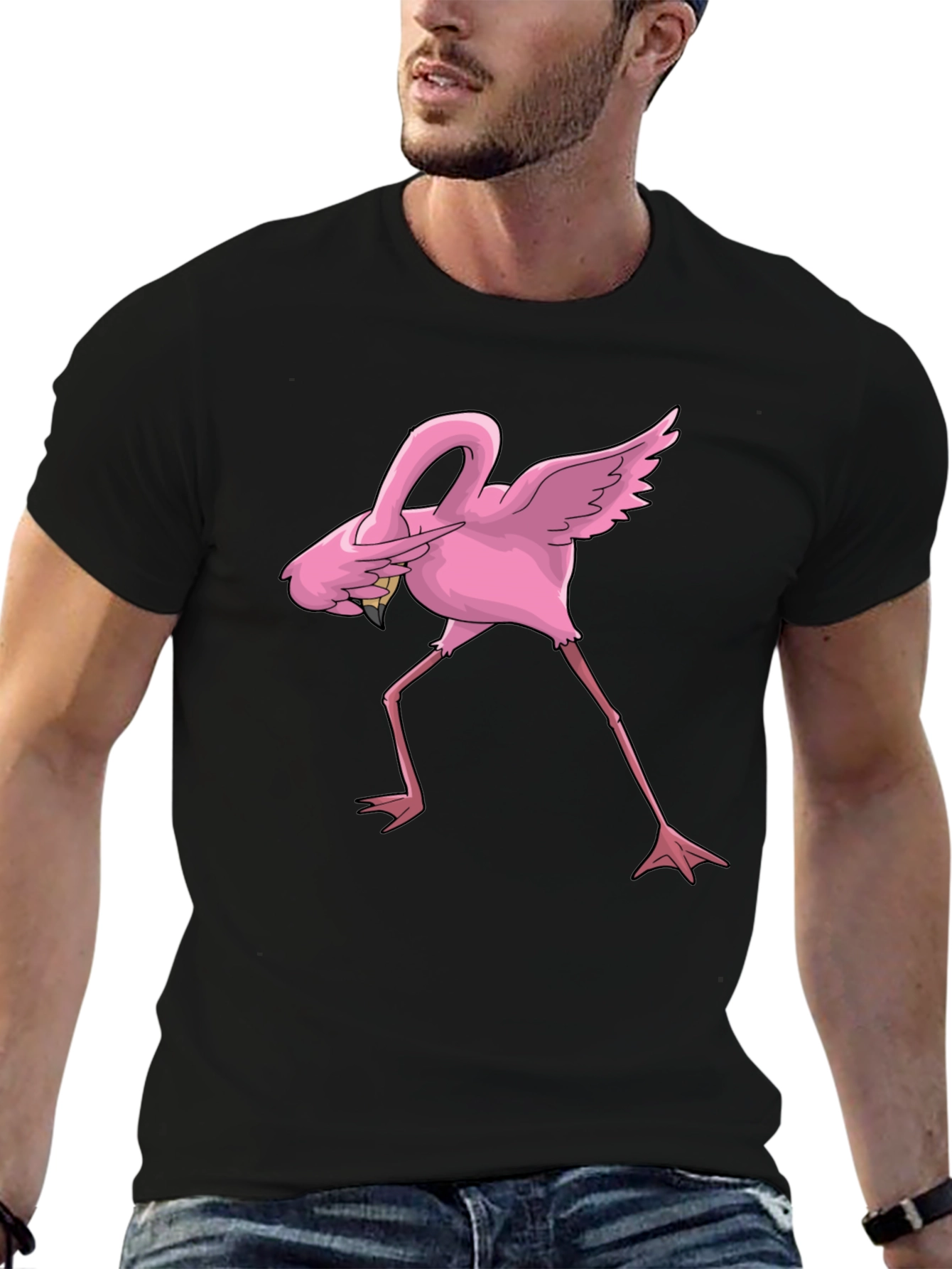 Dabbing Flamingo Graphic Tee - Cool Black T-Shirt