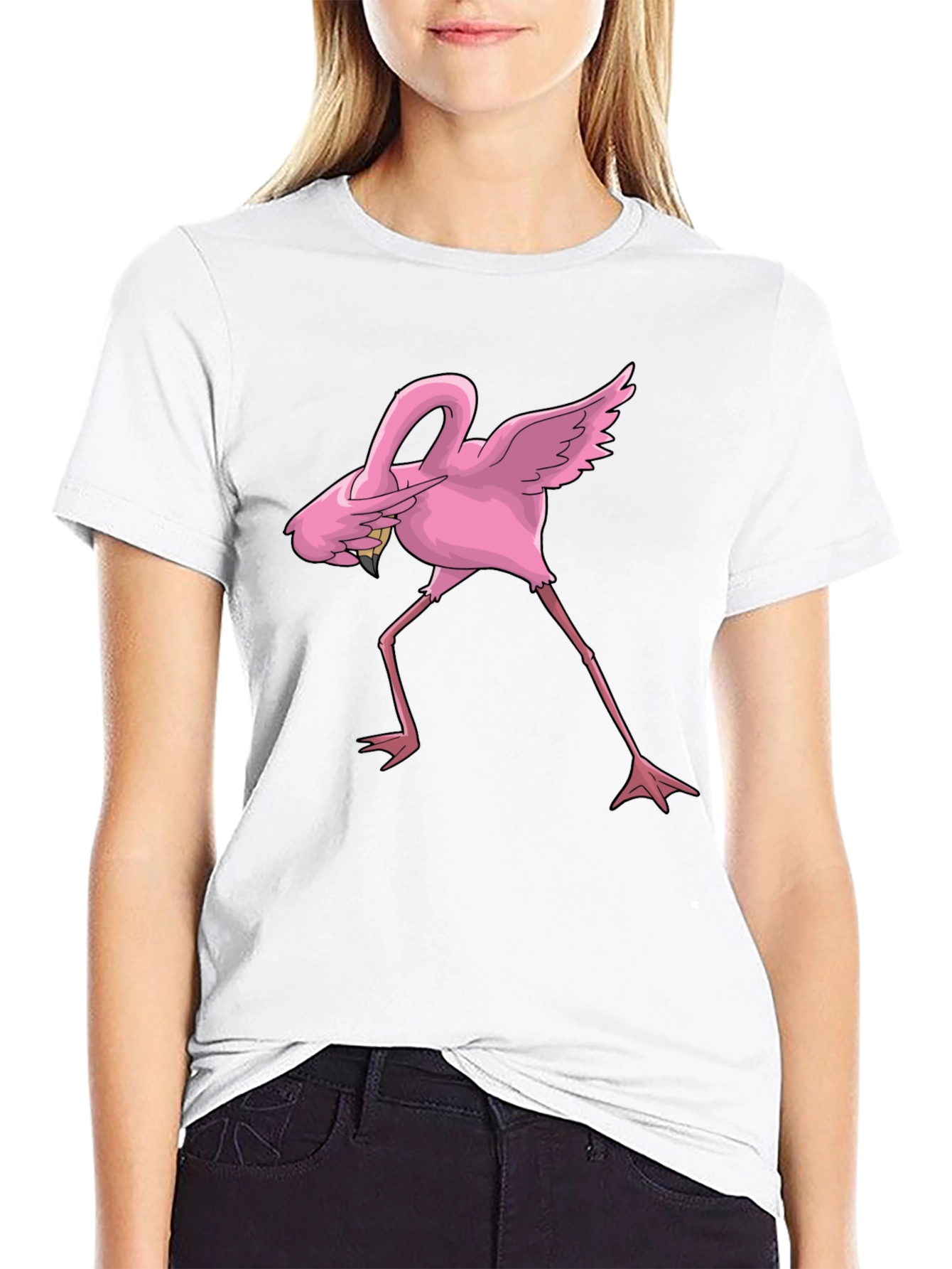 Dabbing Flamingo Graphic Tee - Cool Black T-Shirt