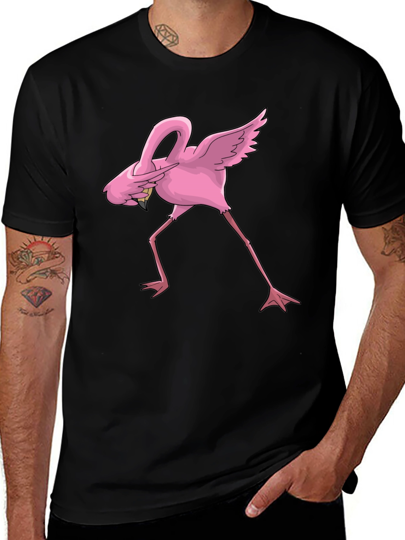 Dabbing Flamingo Graphic Tee - Cool Black T-Shirt